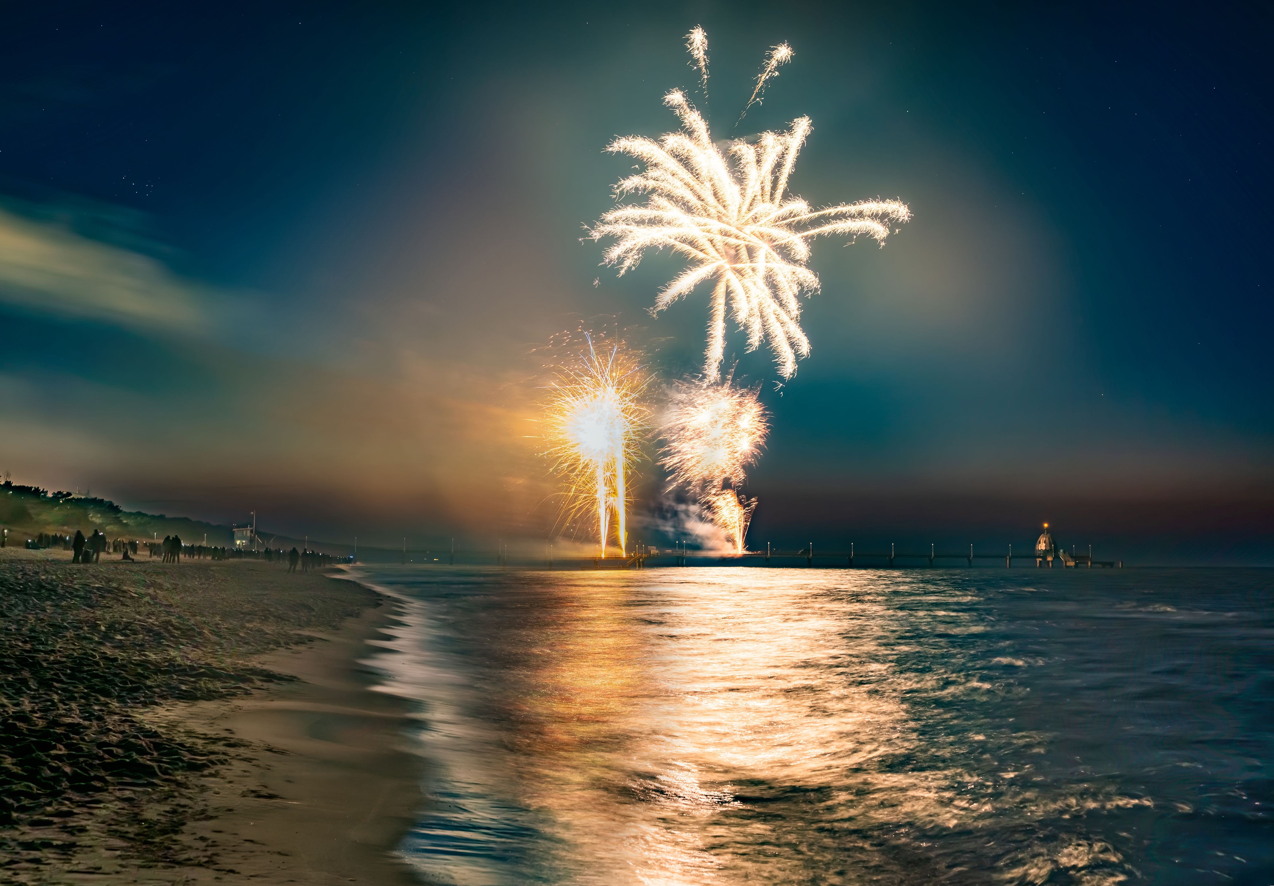 fireworks over sea