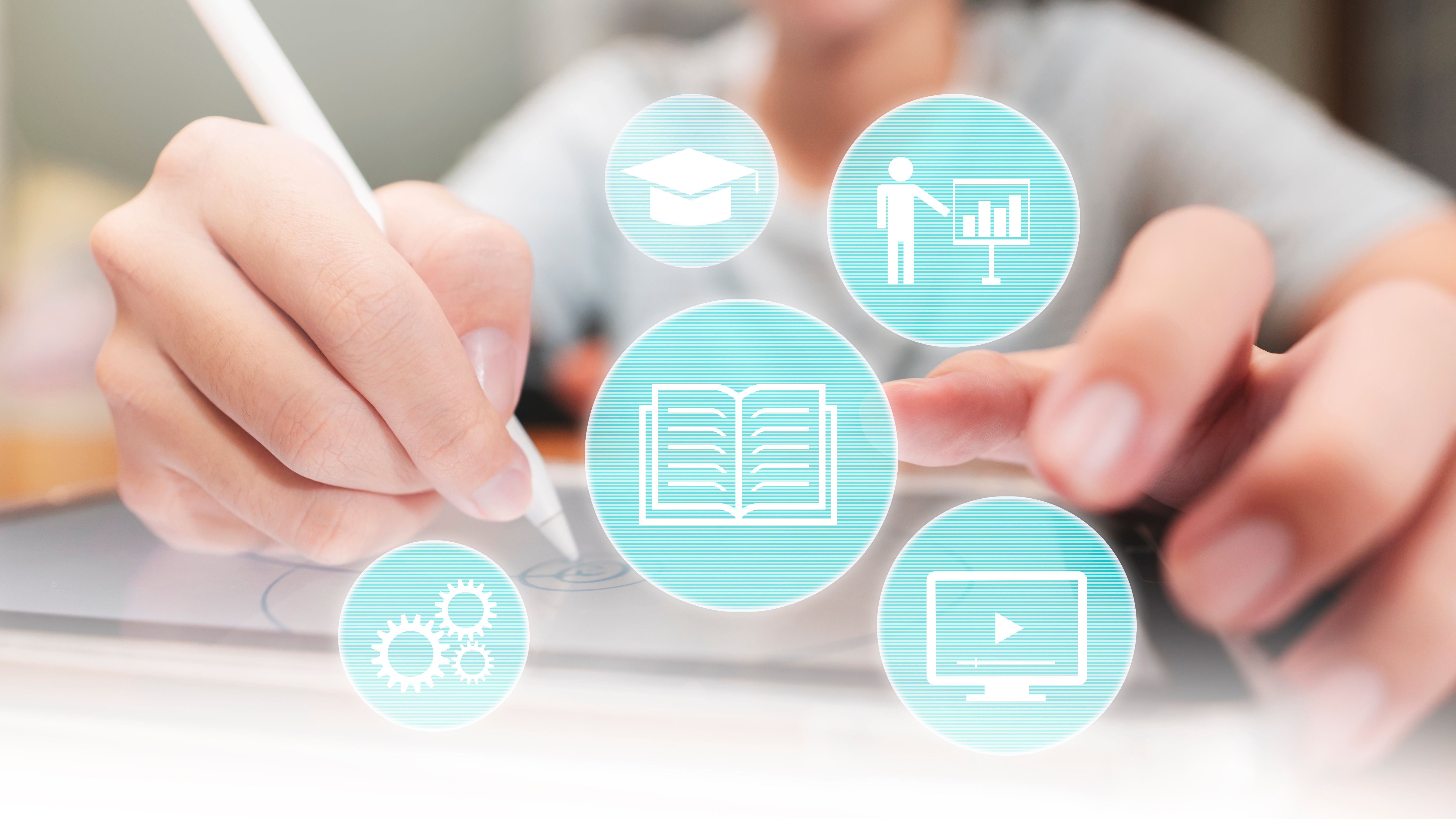 Teenagers use tablets to study. e-learning concept Teenagers use tablets to study. e-learning concept