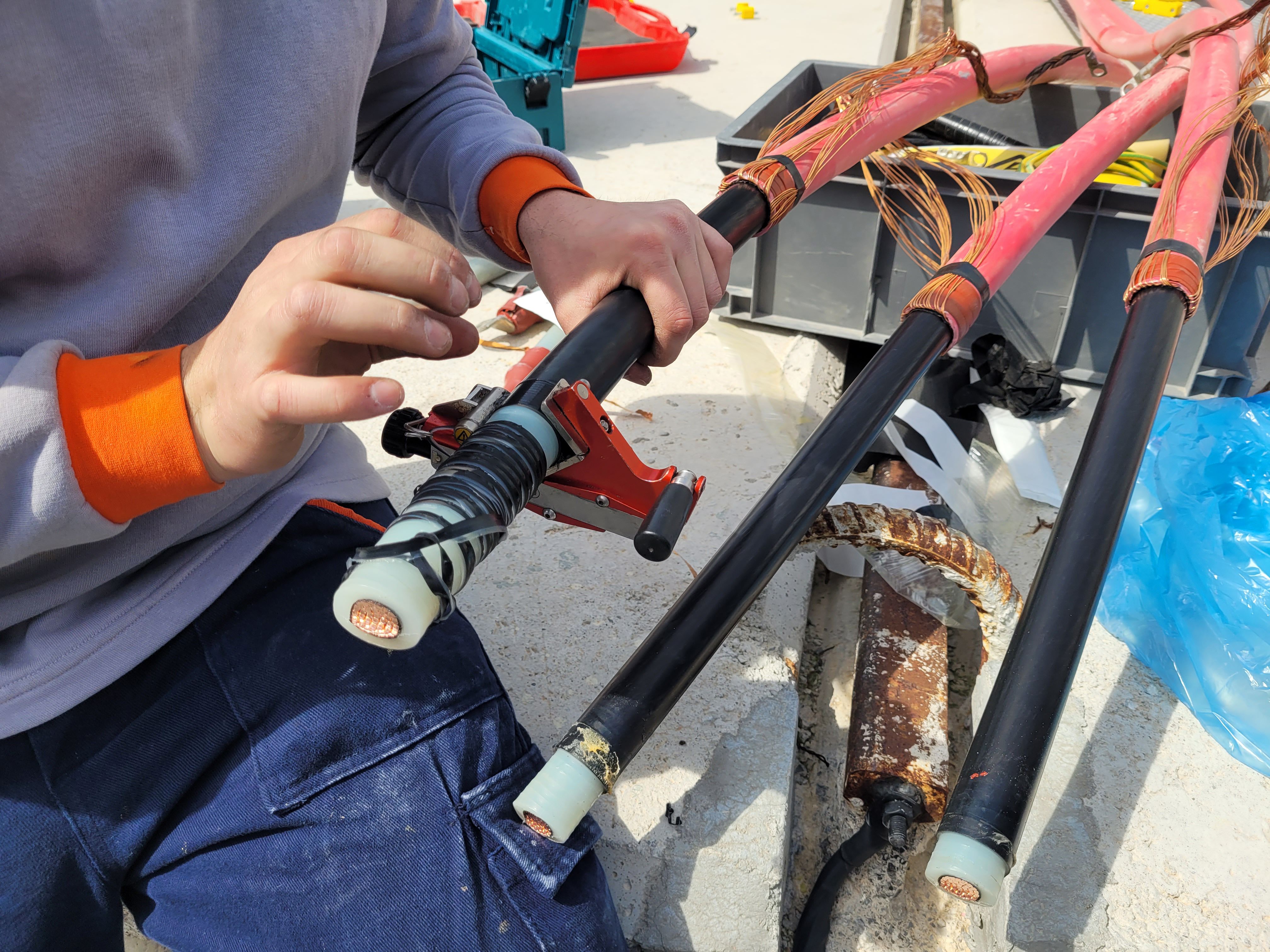 technician installing cables