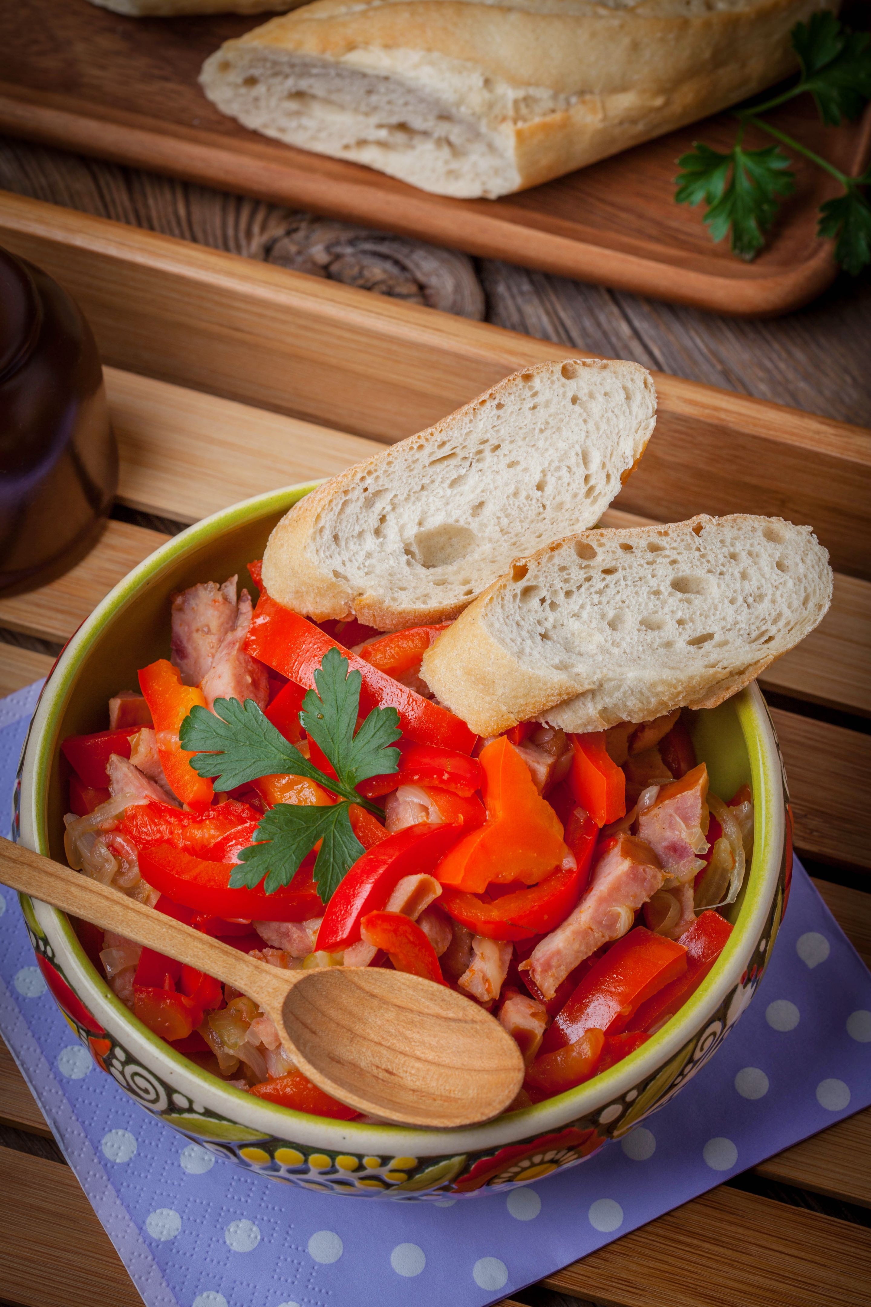 Leczo - stew with peppers, onions and sausages.