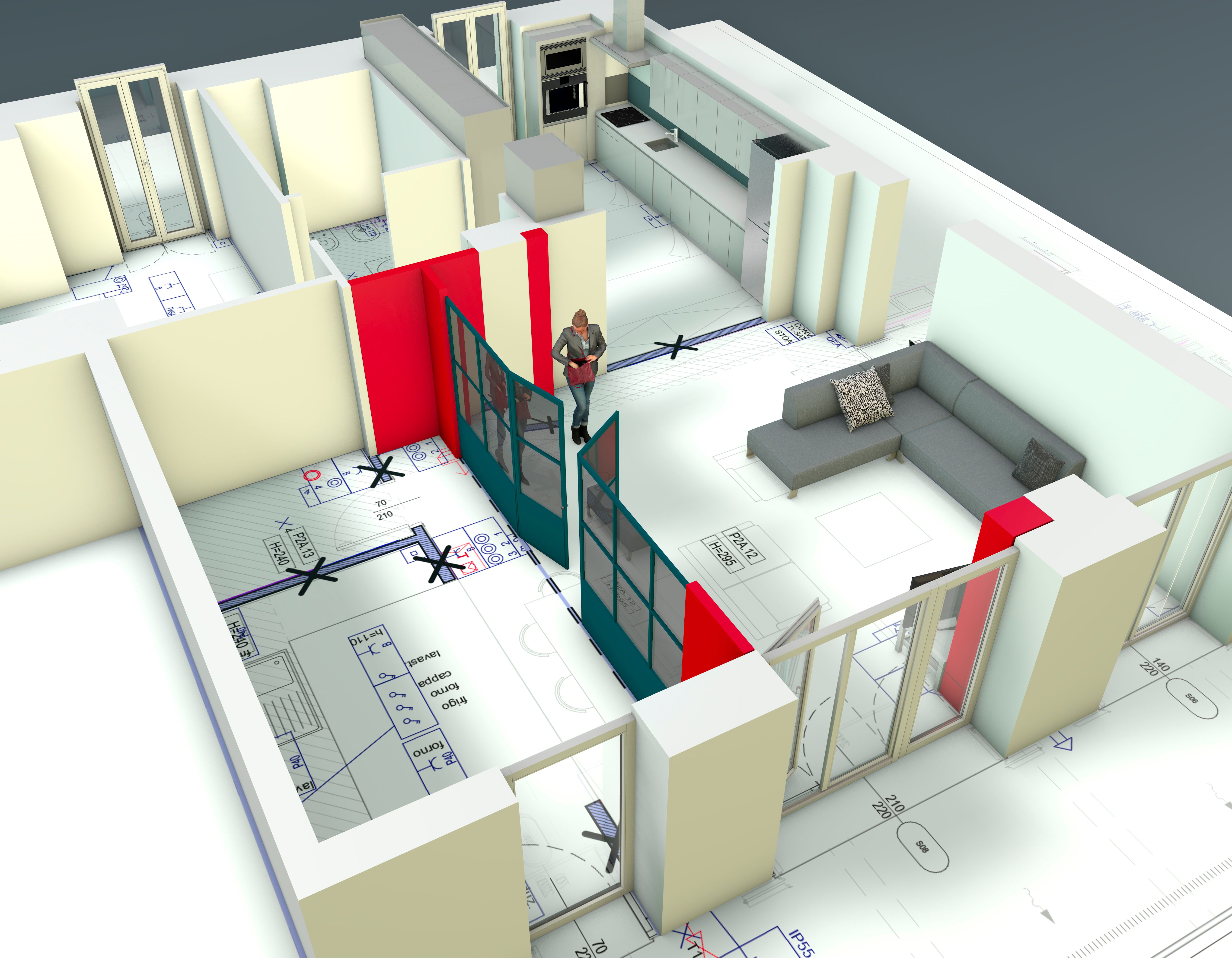 Refonte architecturale d'un appartement, reformulation des espaces intérieurs à partir de la carte planimétrique d'une maison. Variation du projet.