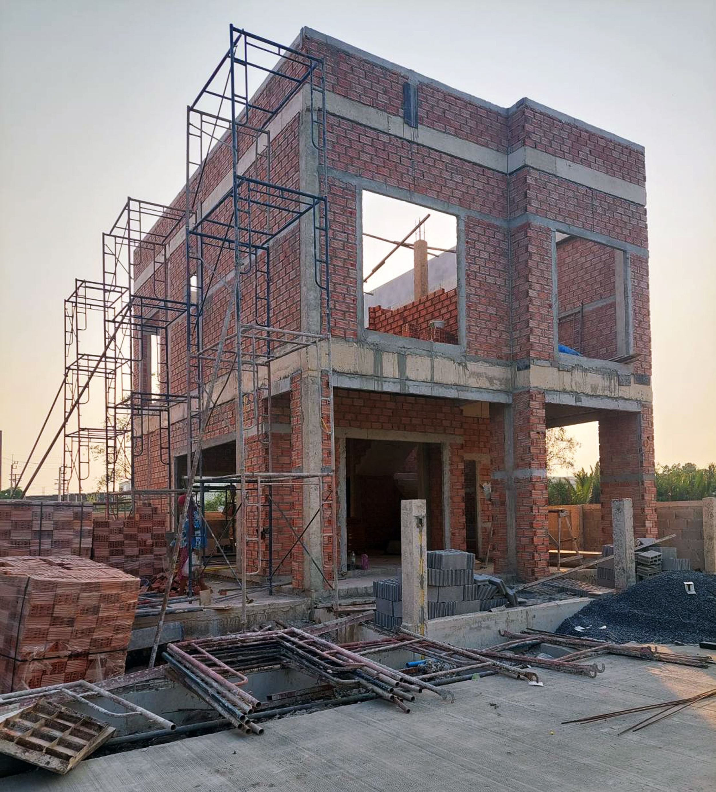 A townhome are under construction in Thailand, modern house design. A townhome are under construction in Thailand, modern house design.