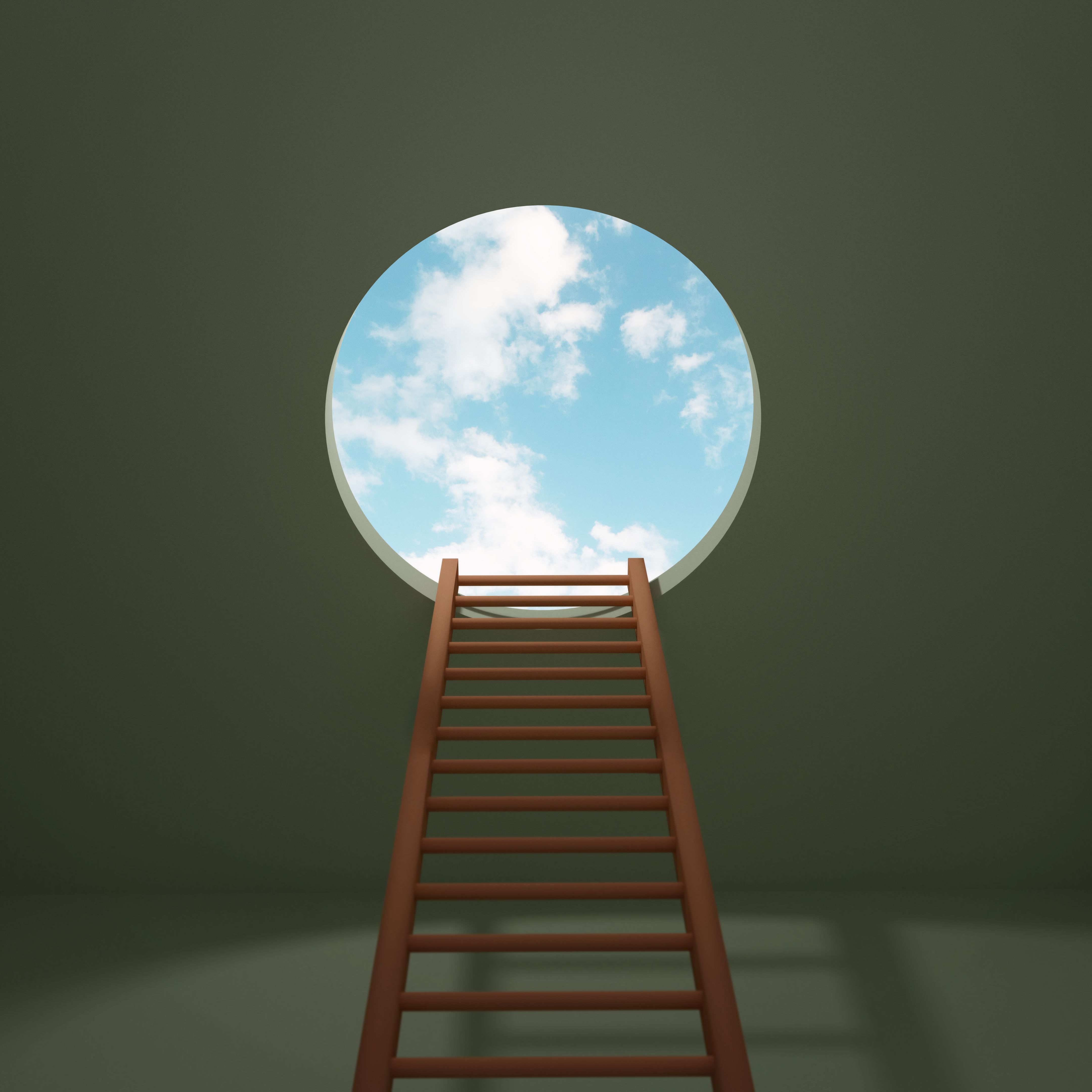 Ladder leading to a blue sky
