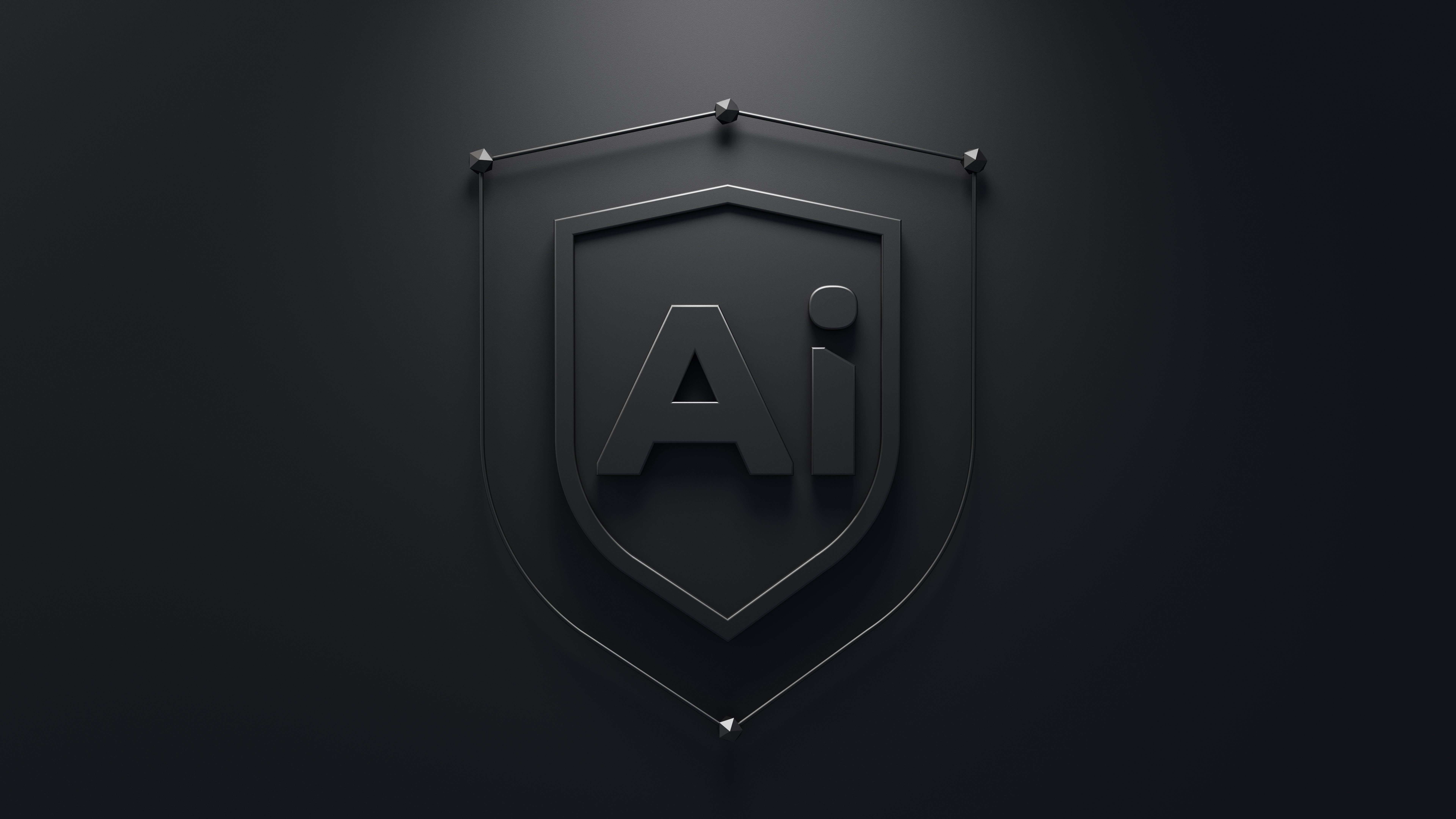Security solutions concept. Abstract shield with an ai symbol in the middle. Minimalistic 3d concept.