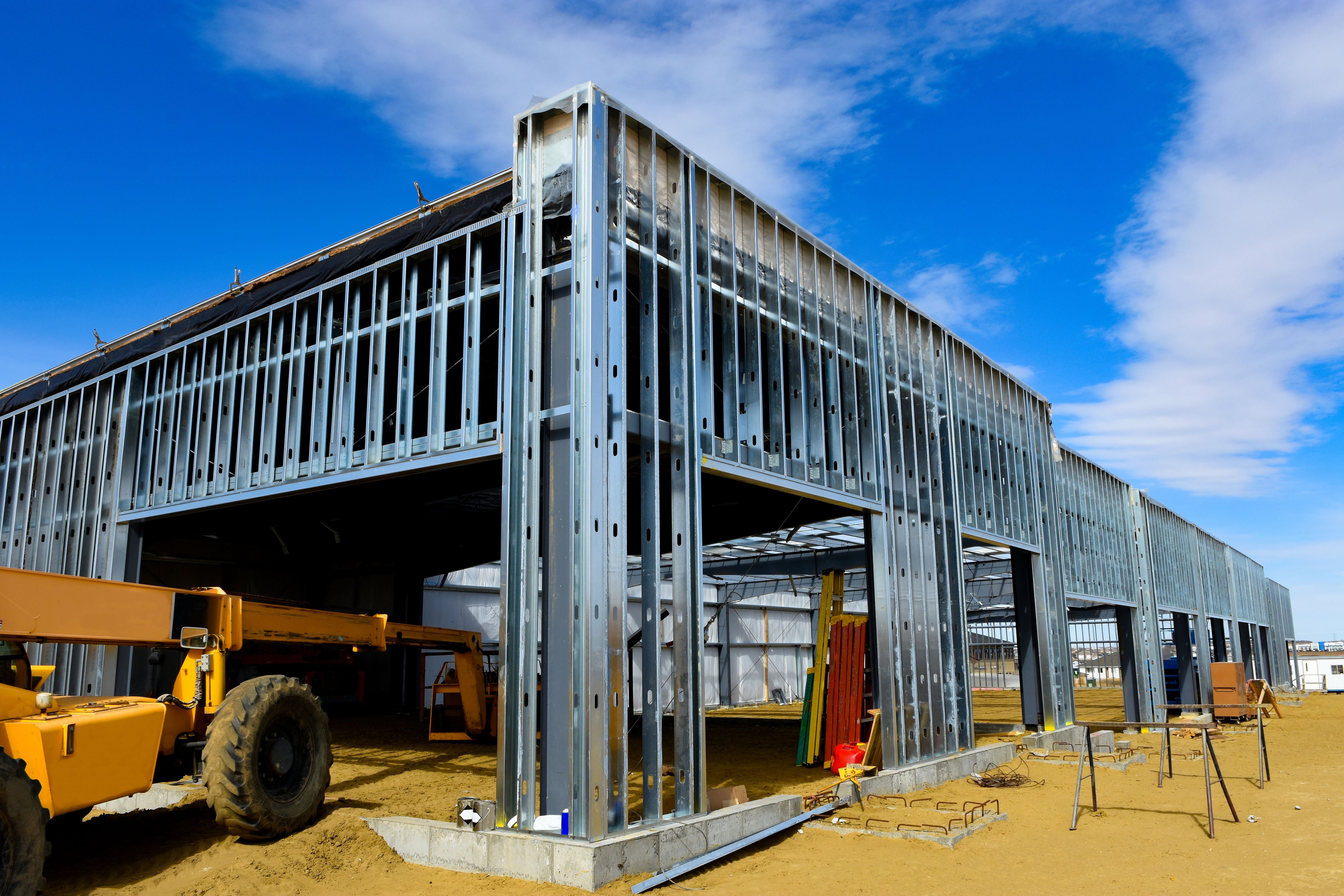 New steel frame building under construction.