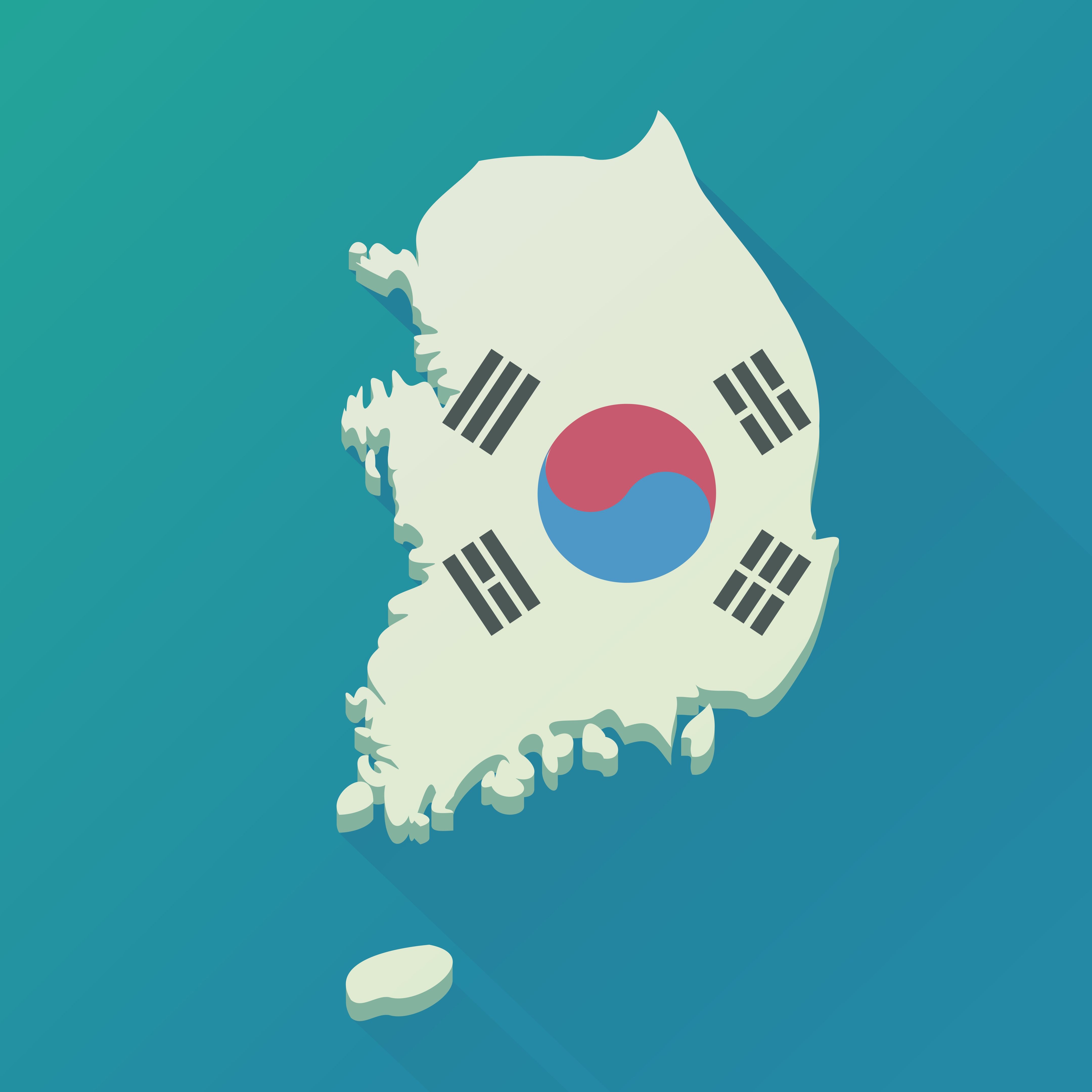 Map of South Korea in the colors of the South Korean flag (flat design) Map of South Korea in the colors of the South Korean flag (flat design)