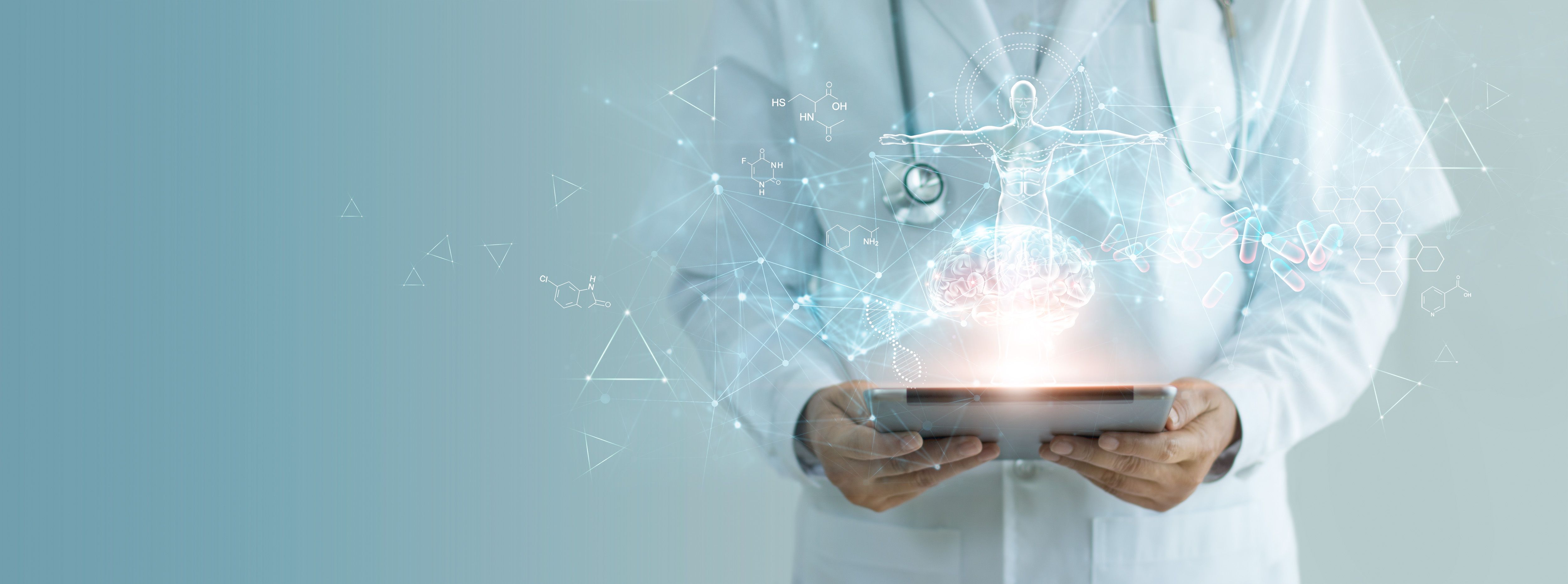 Medicine doctor holding electronic medical record on tablet, Brain testing result, DNA, Digital healthcare and network connection on hologram interface, Science, Medical technology and networking. Medicine doctor holding electronic medical record on tablet, Brain testing result, DNA, Digital healthcare and network connection on hologram interface, Science, Medical technology and networking.