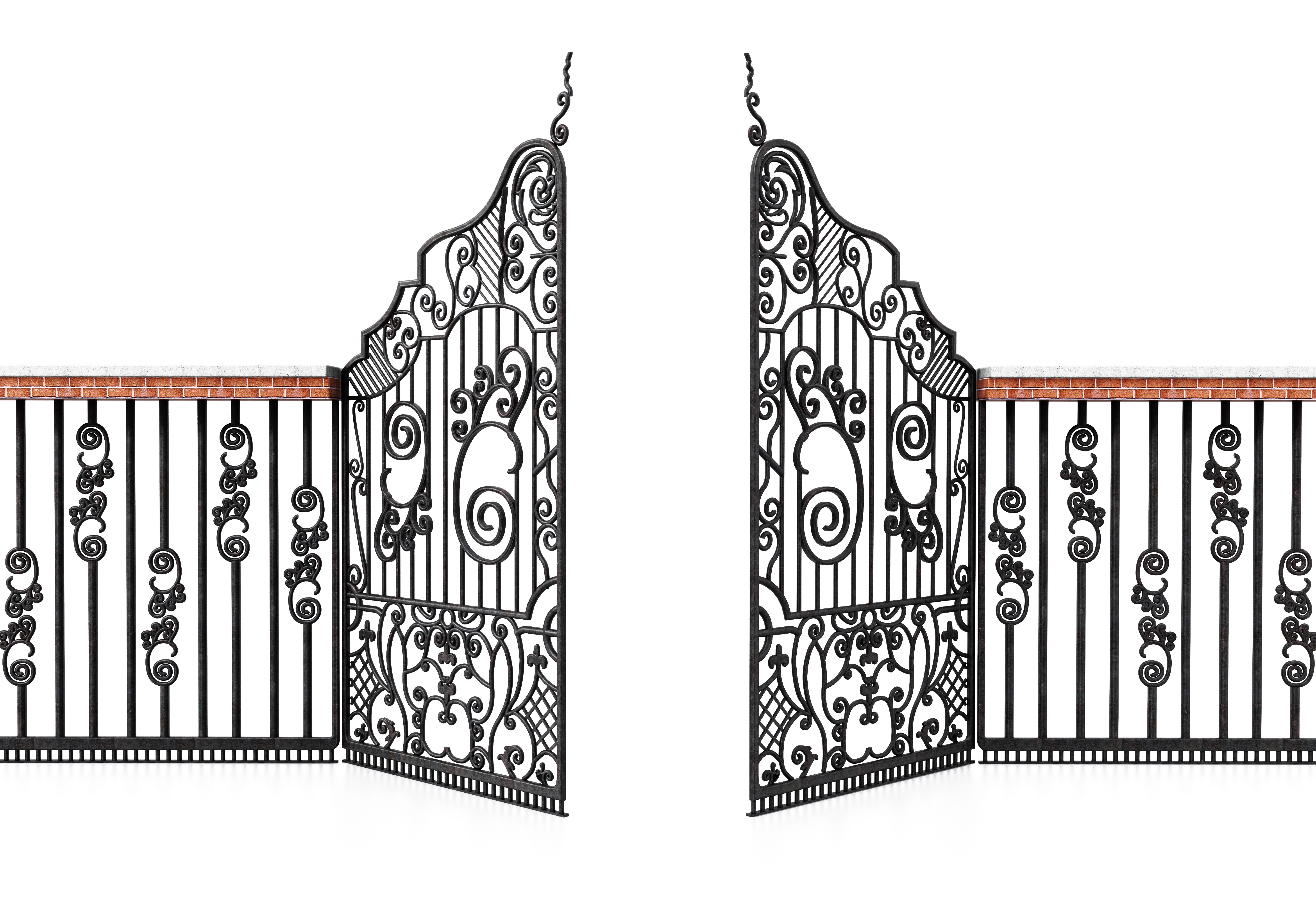 Wrought iron gate isolated on white background. 3D illustration