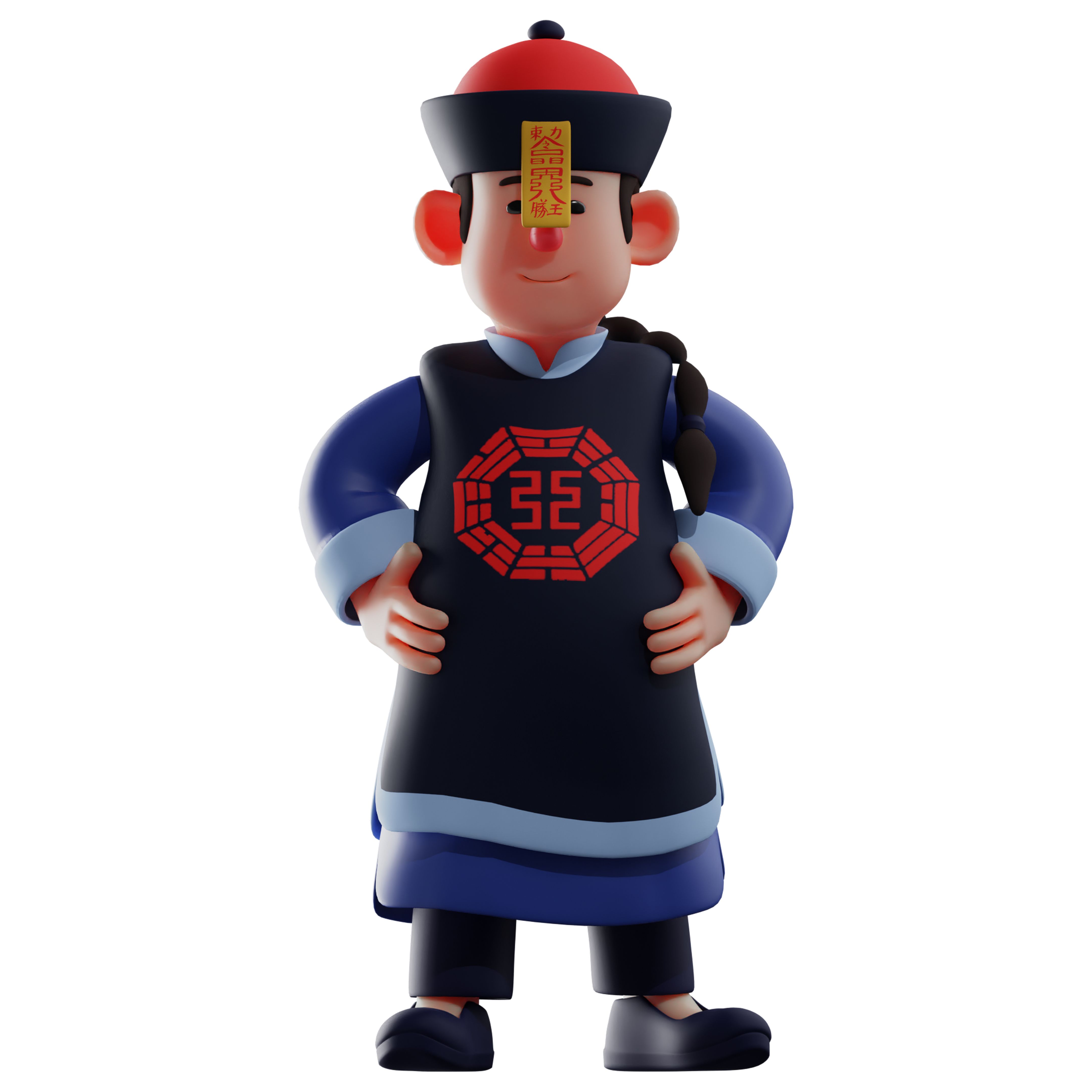 3D Vampire Cartoon Illustration wearing gorgeous Traditional Chinese costume