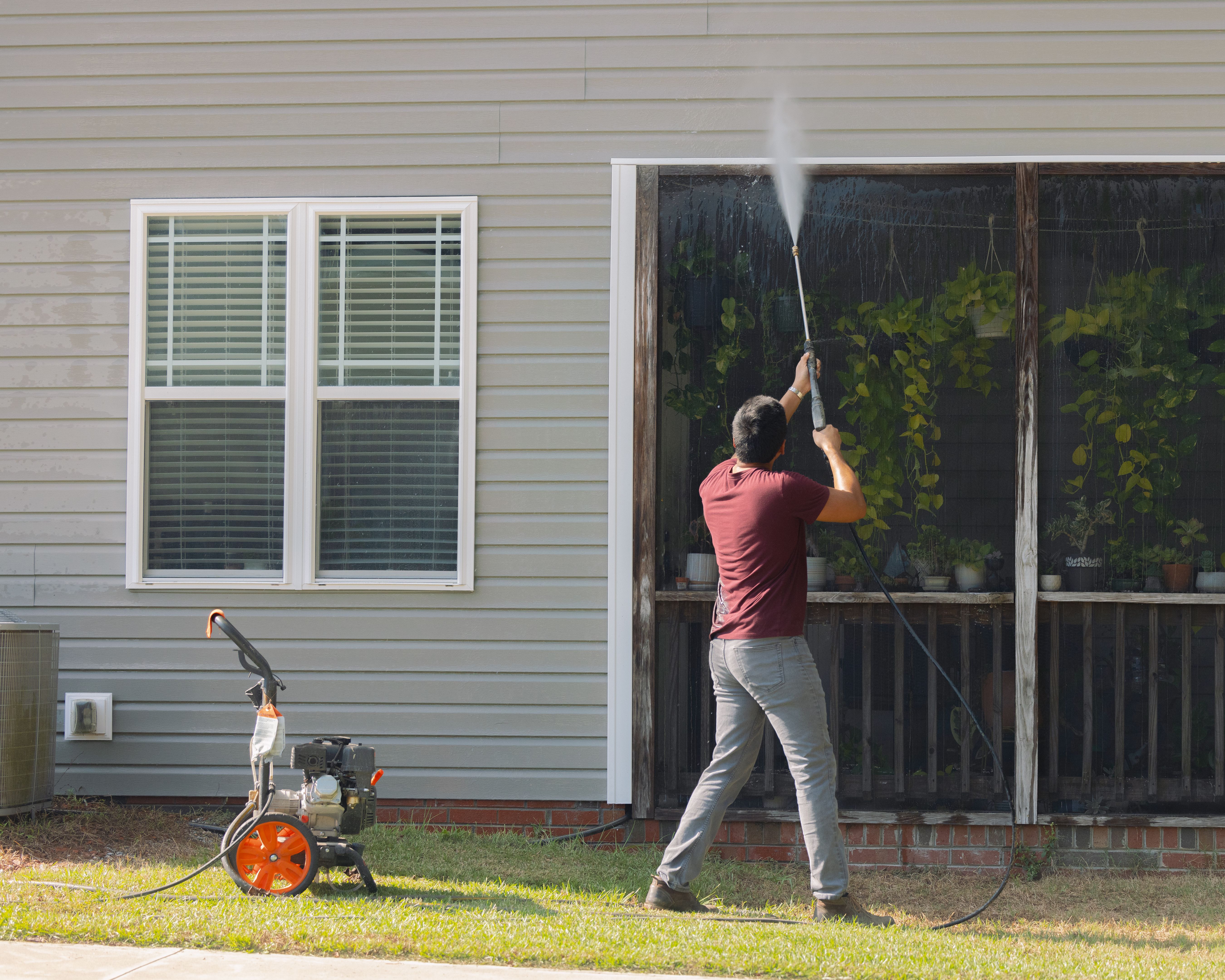 pressure washing house