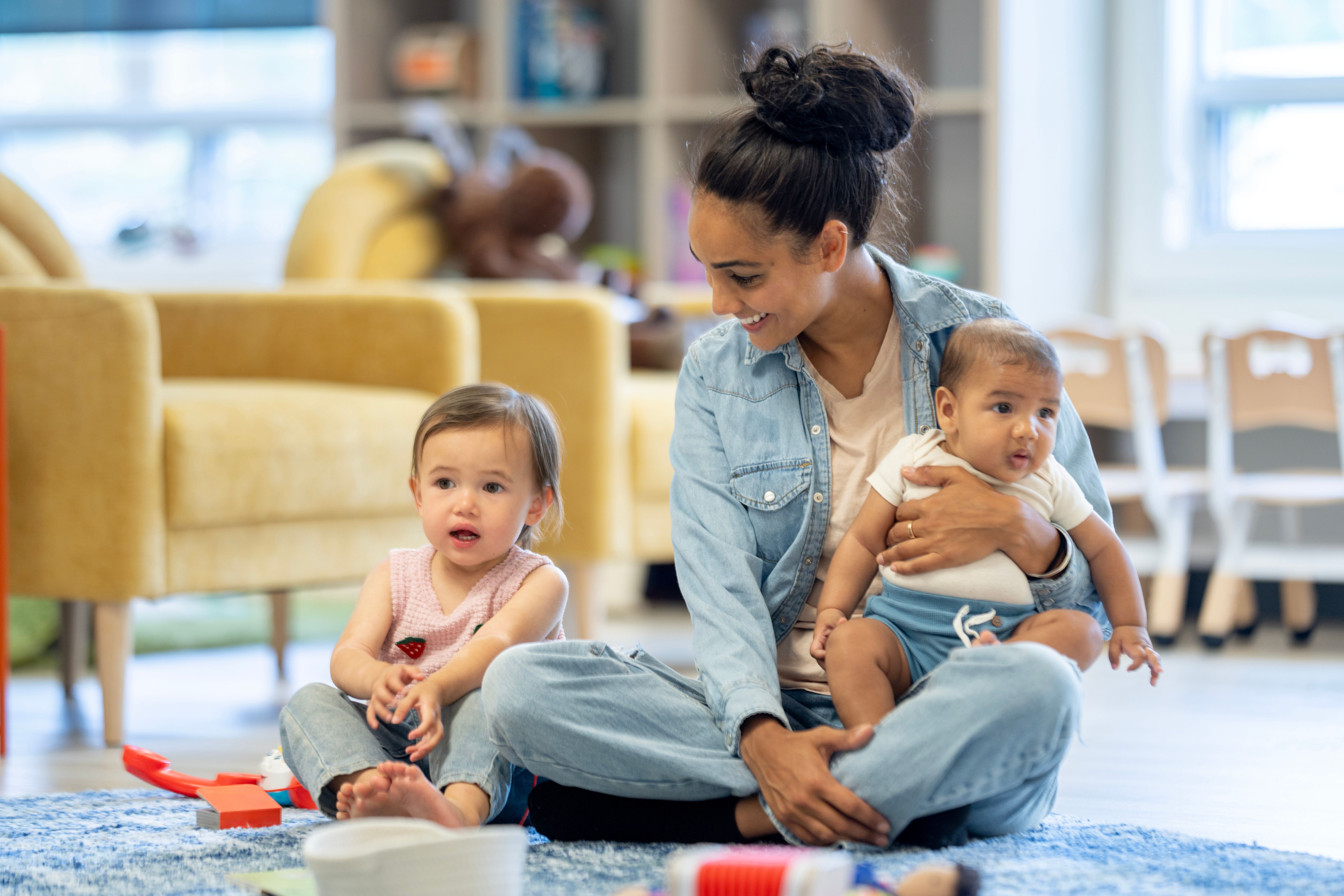 babysitter playing with kids