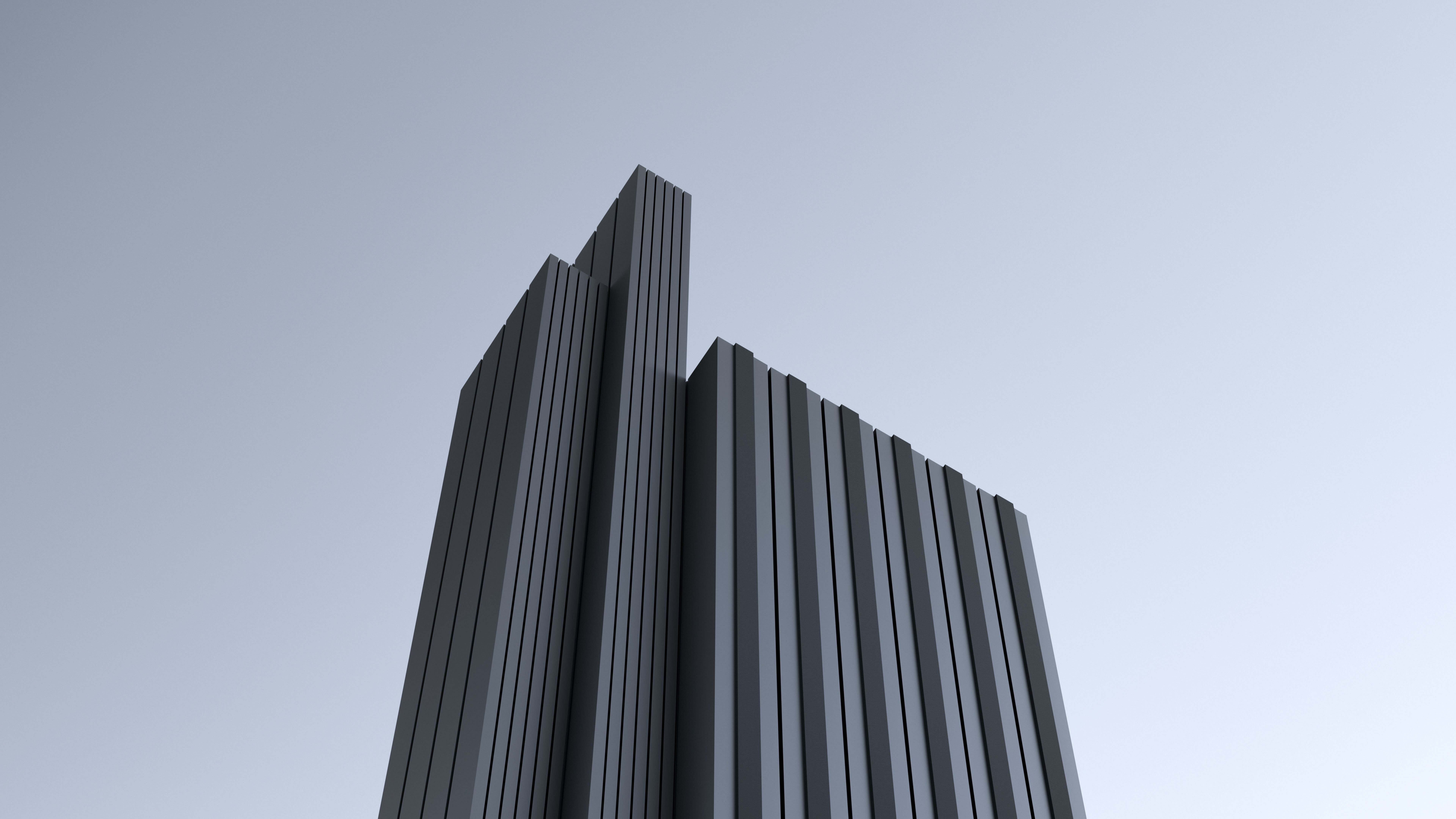 Black futuristic building, minimalism high-rise on sky horizon at dusk. Sci-fi house architectural design. Architectural design of modern building. Industrial building design,wallpaper.3D render