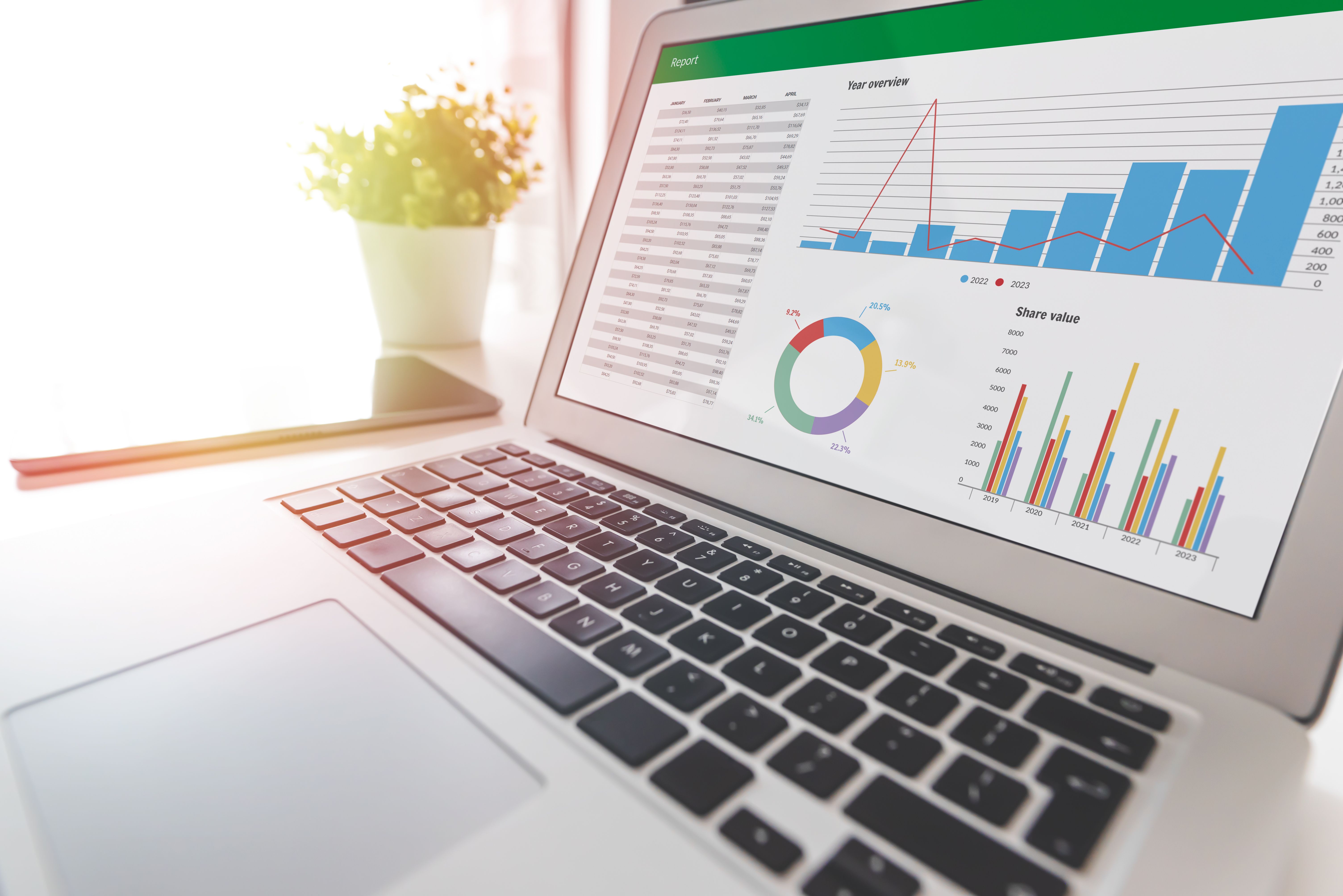 Budget planning, spreadsheet on laptop screen Budget planning, spreadsheet on laptop screen