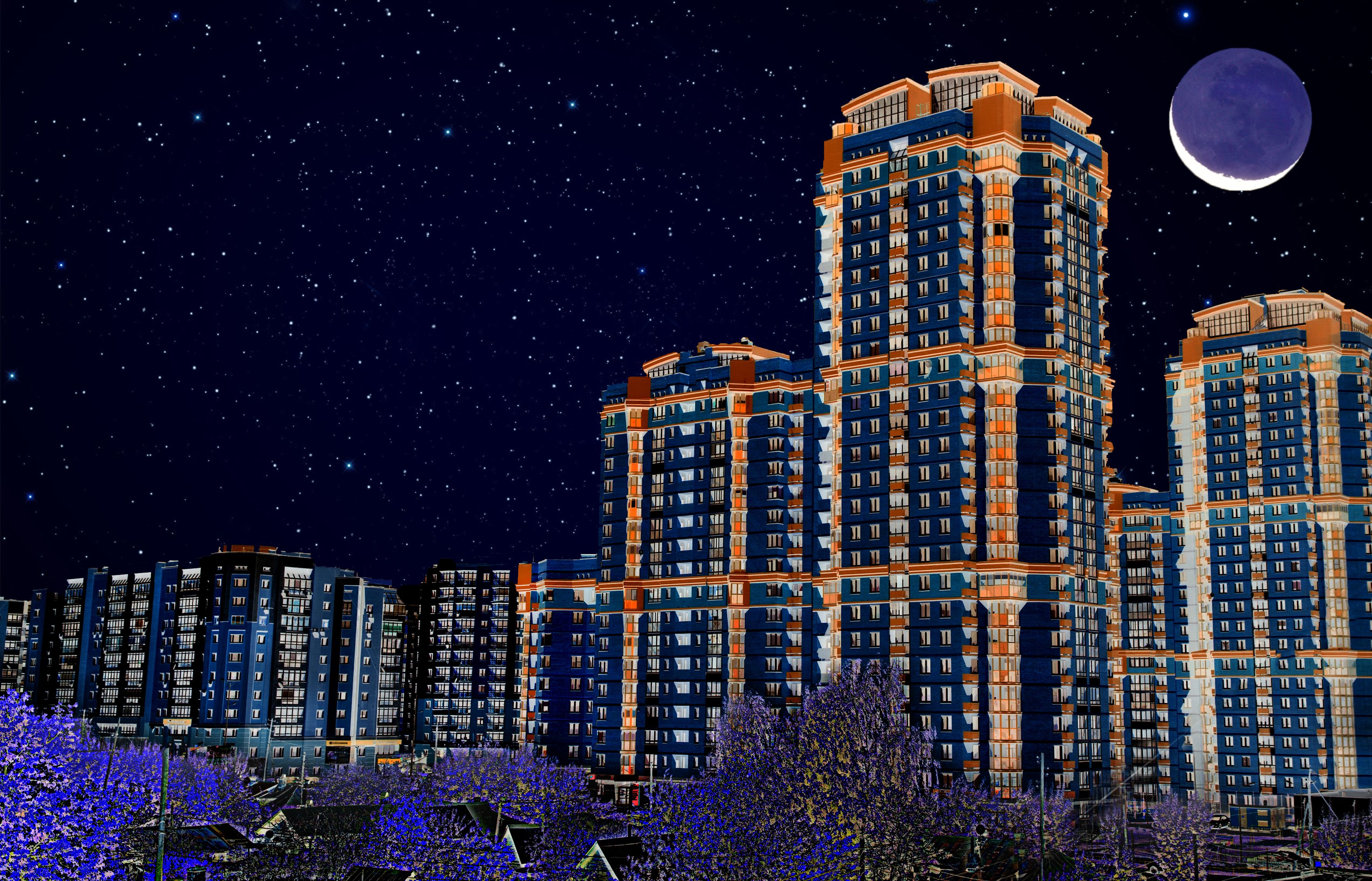 Residential multi-storey building. bottom view Residential multi-storey building. bottom view