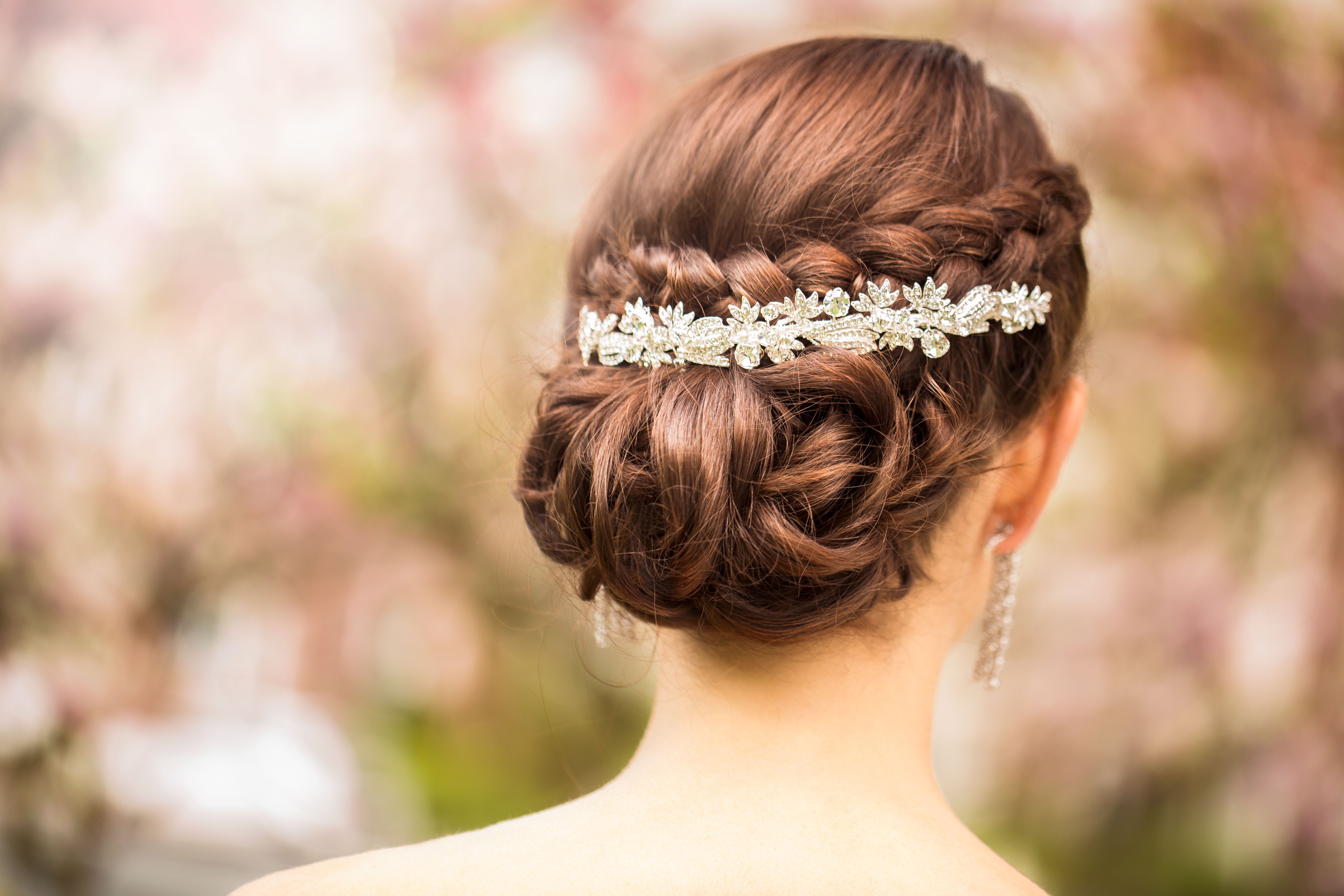 Bride with elegant tiara in wedding hairstyle