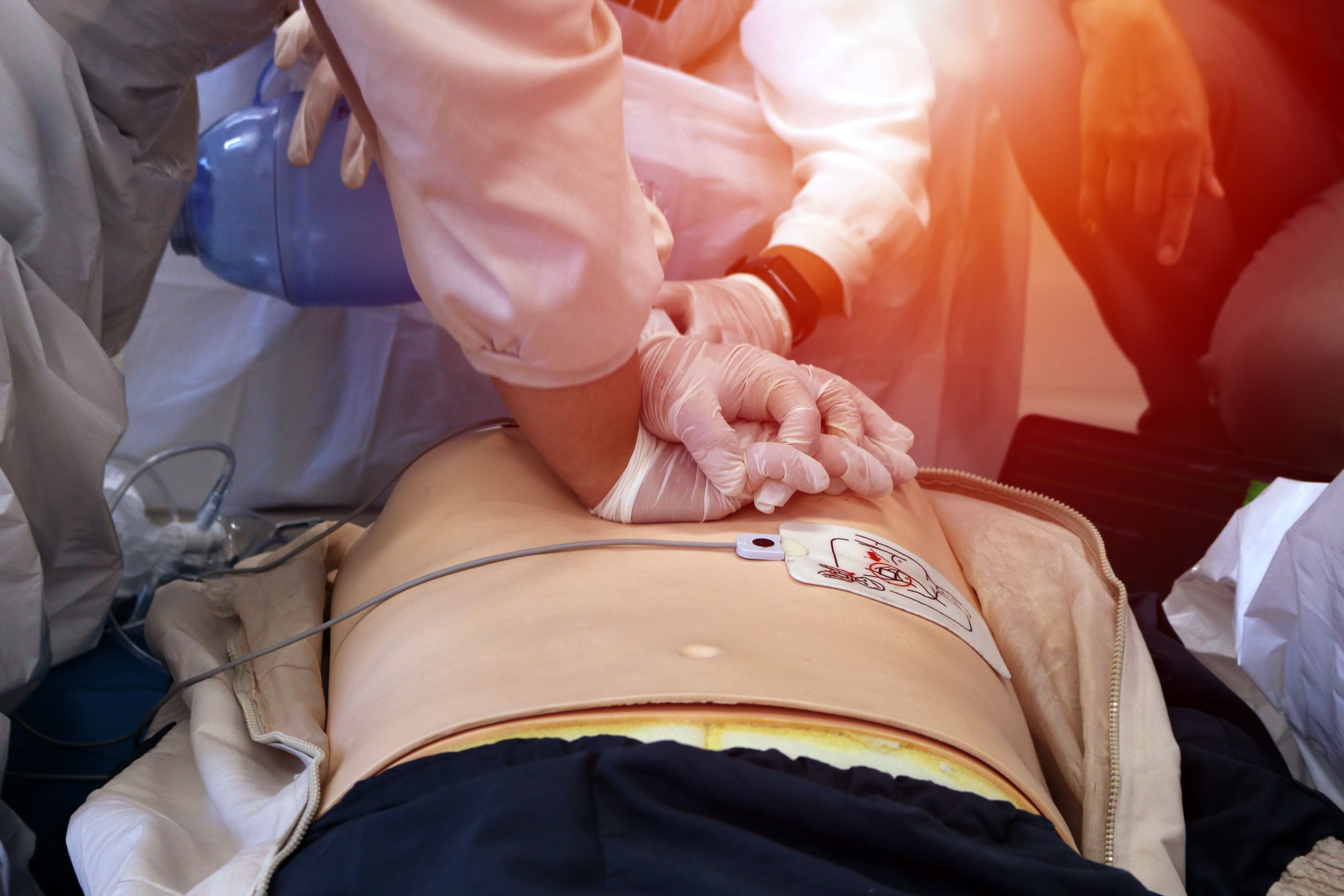 Emergency and first aid class on cpr doll, Cardiac life support