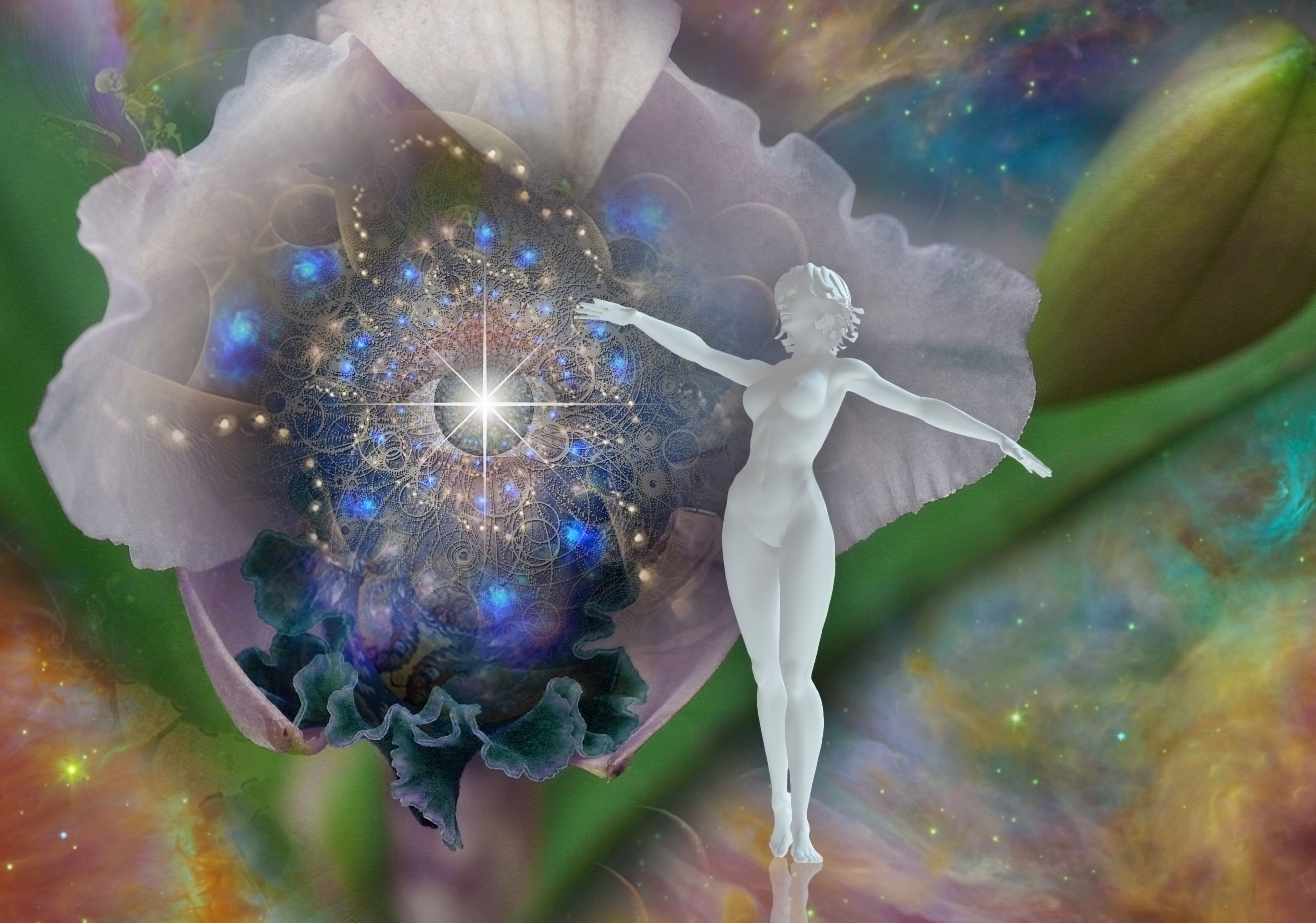 Surreal scene with flower and space Surreal scene with flower and space