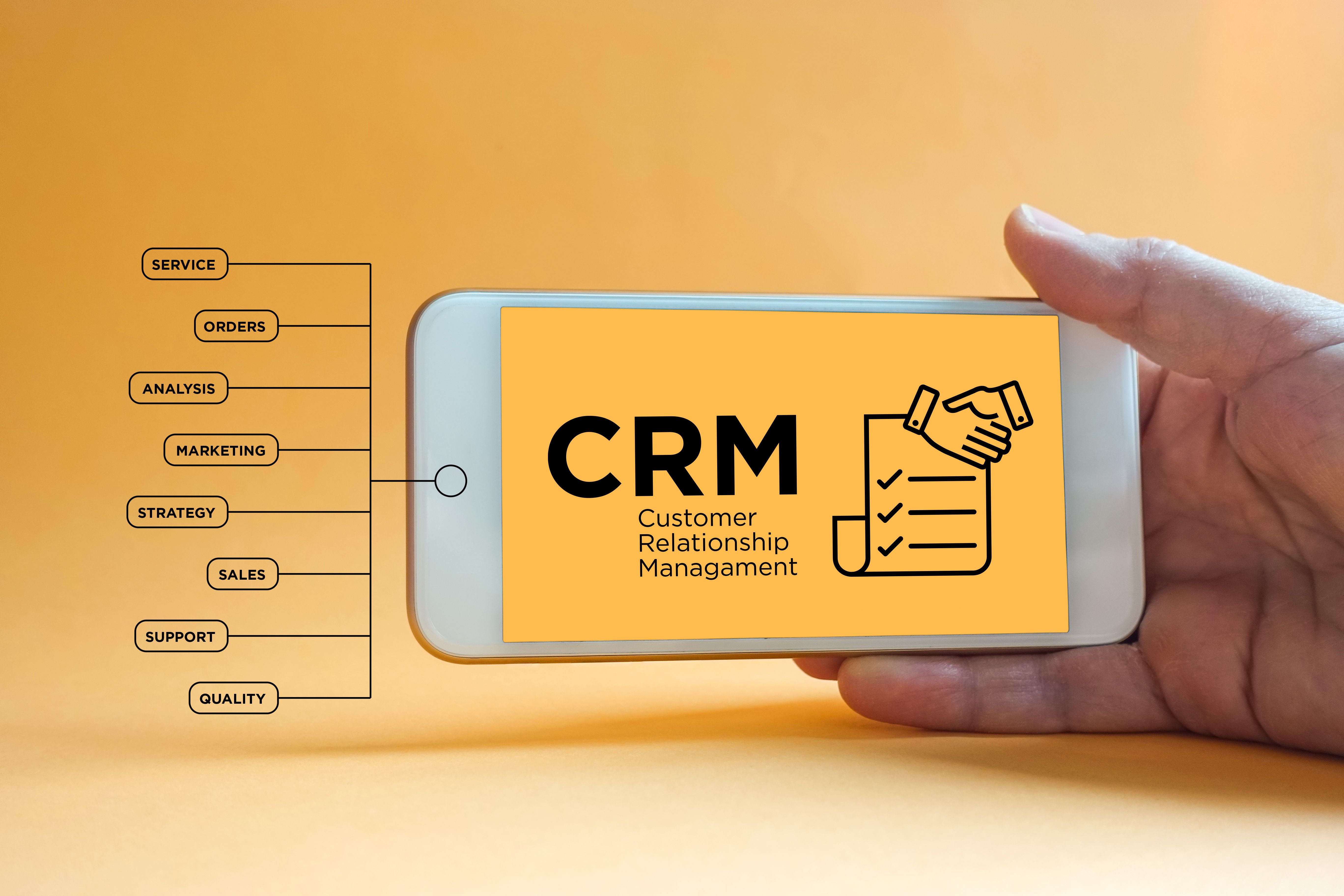 CRM - Customer Relationship Managament - icon with keywords CRM - Customer Relationship Managament - icon with keywords