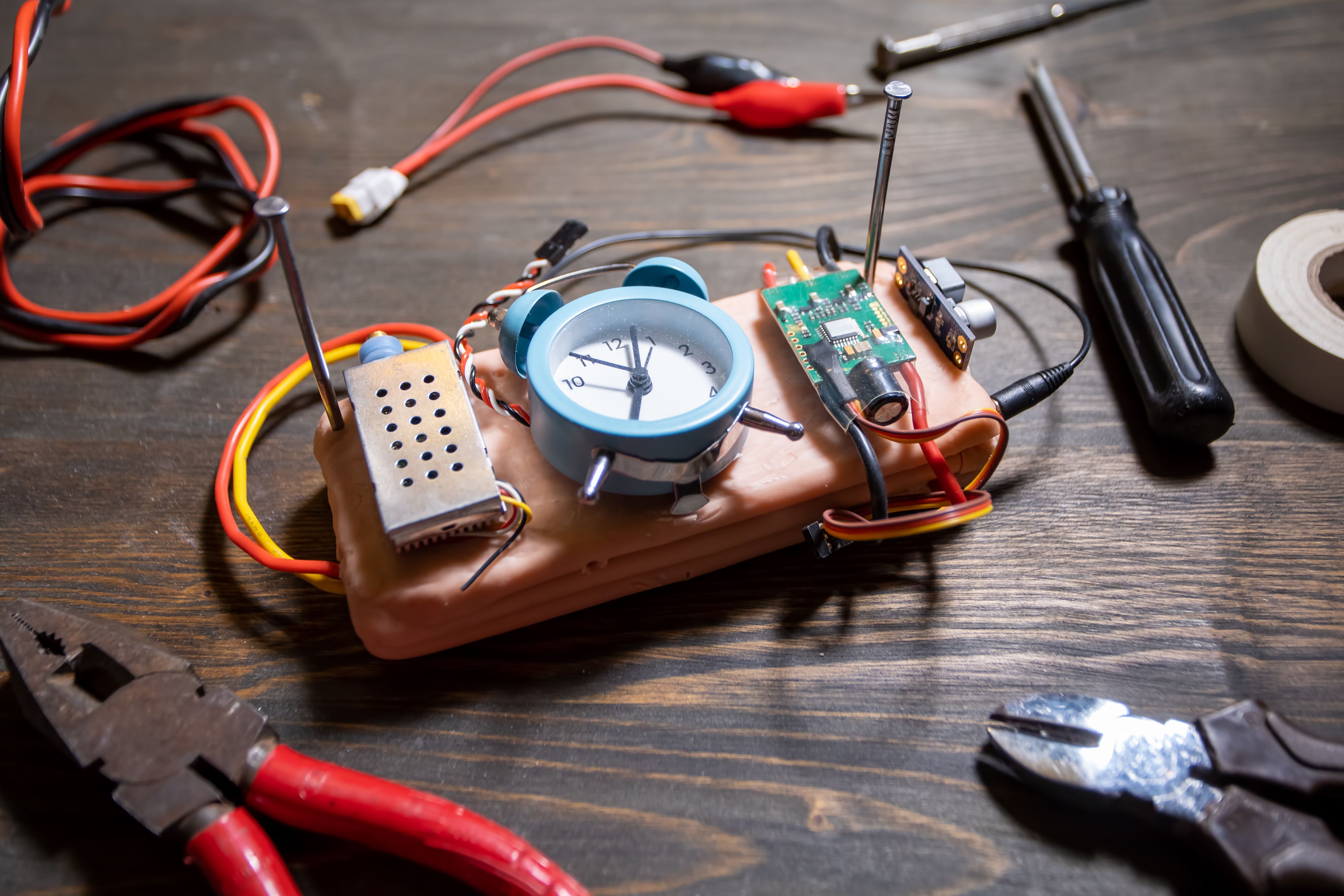 time bomb constructed on table