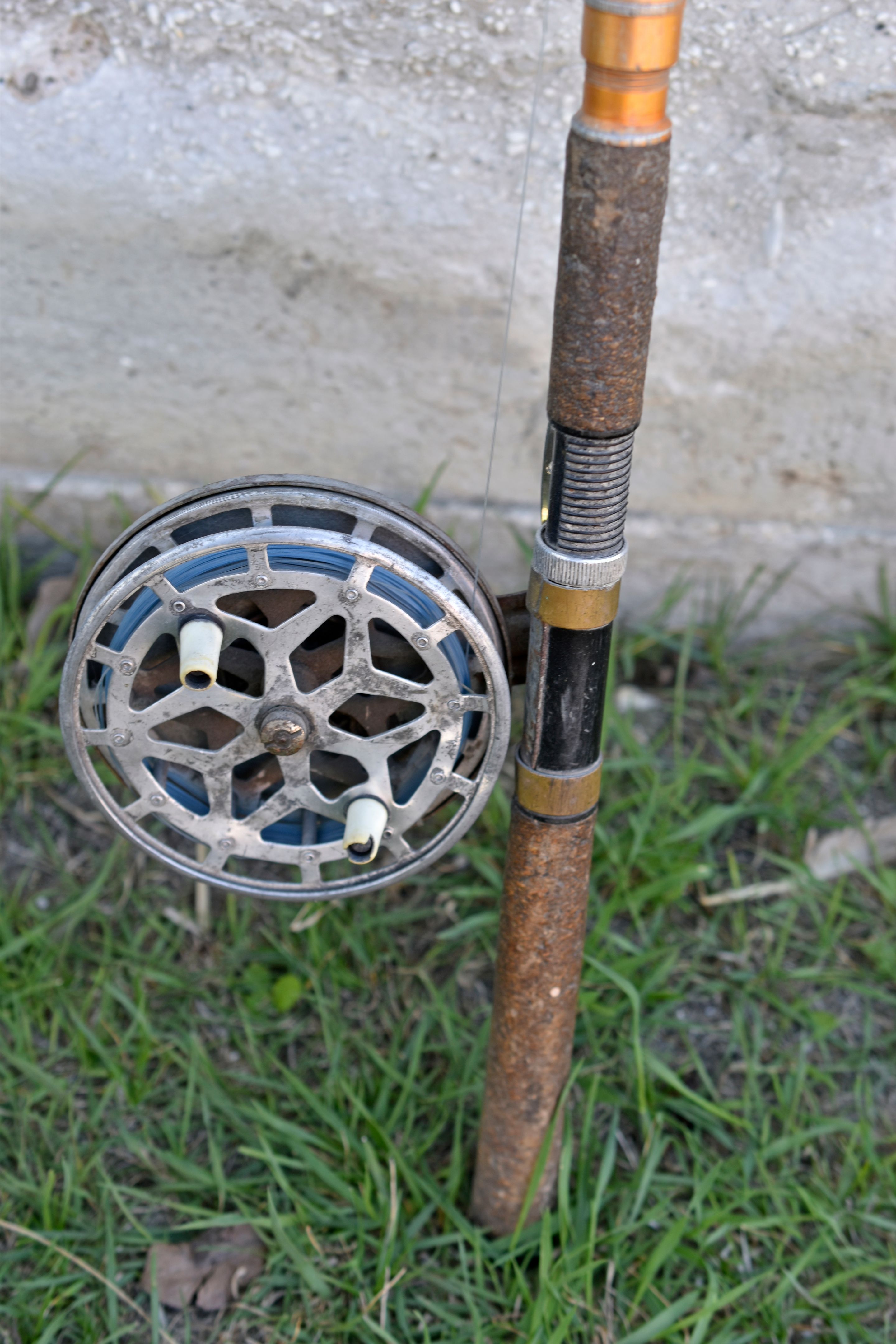 Fishing rod and spinning in the garden