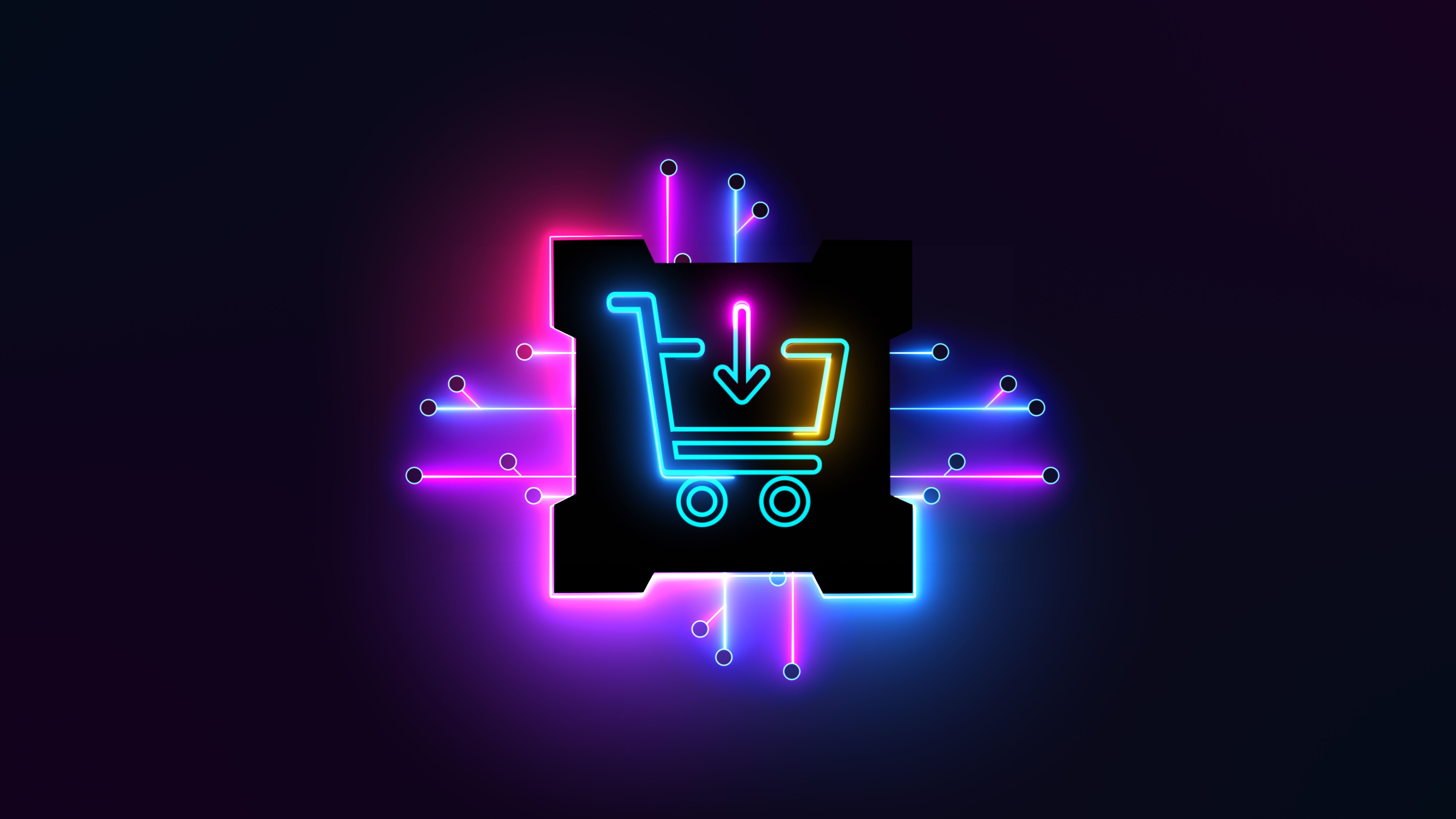 Online shopping icon on circuit board