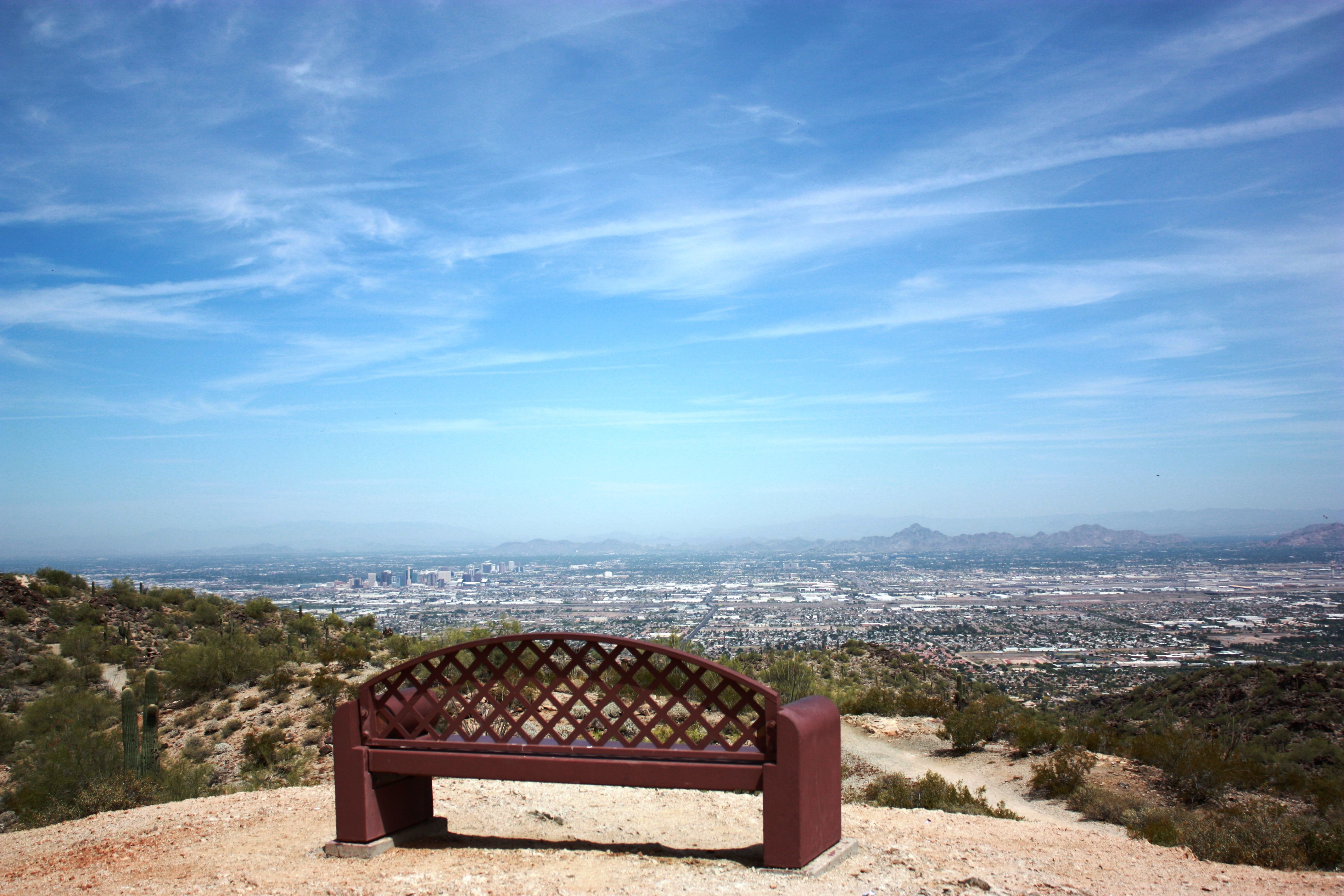 Park bench View from South Mountain Park to Phoenix, Arizona Park bench View from South Mountain Park to Phoenix, Arizona