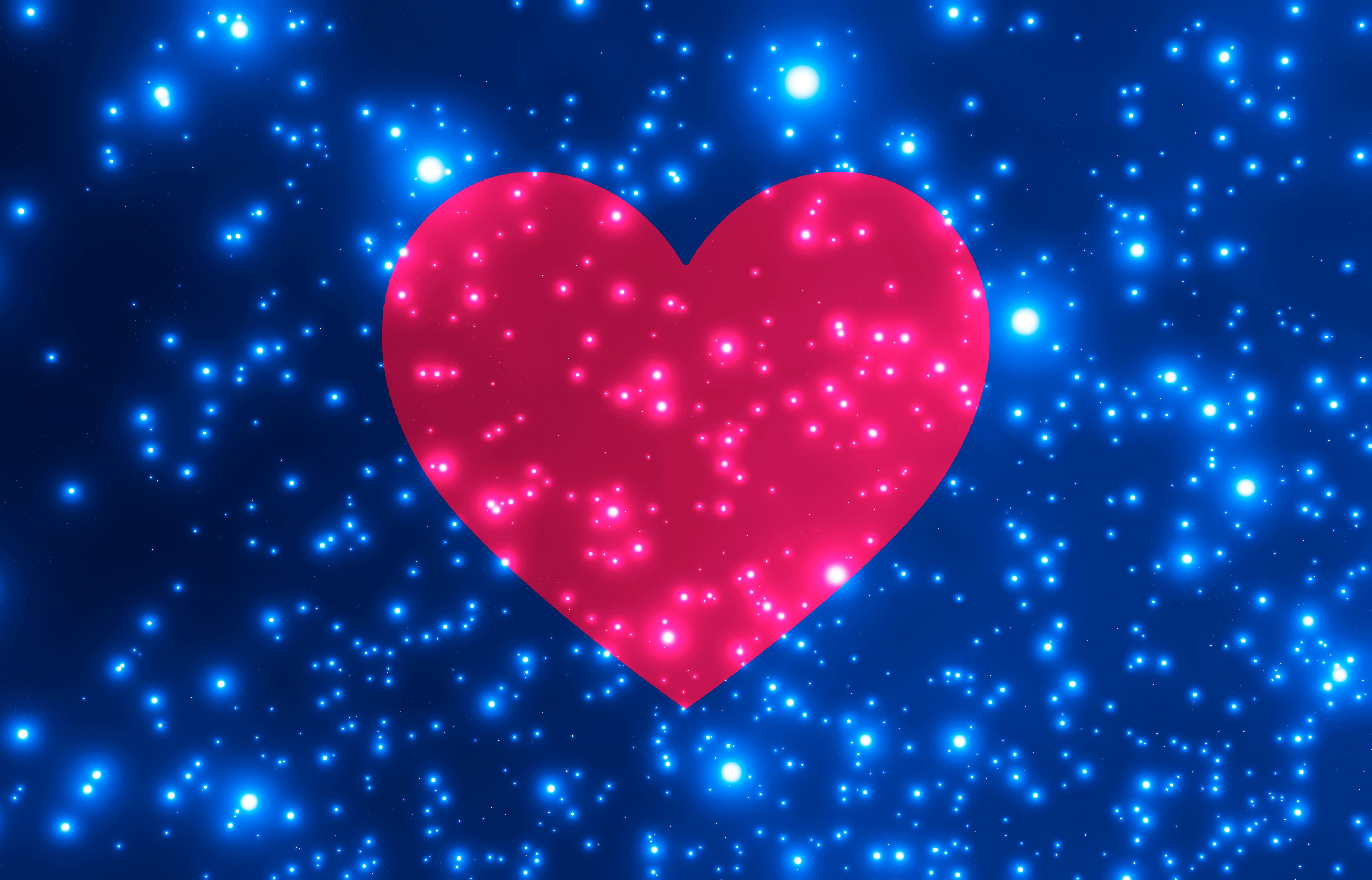 Red heart on blue background with stars that shine