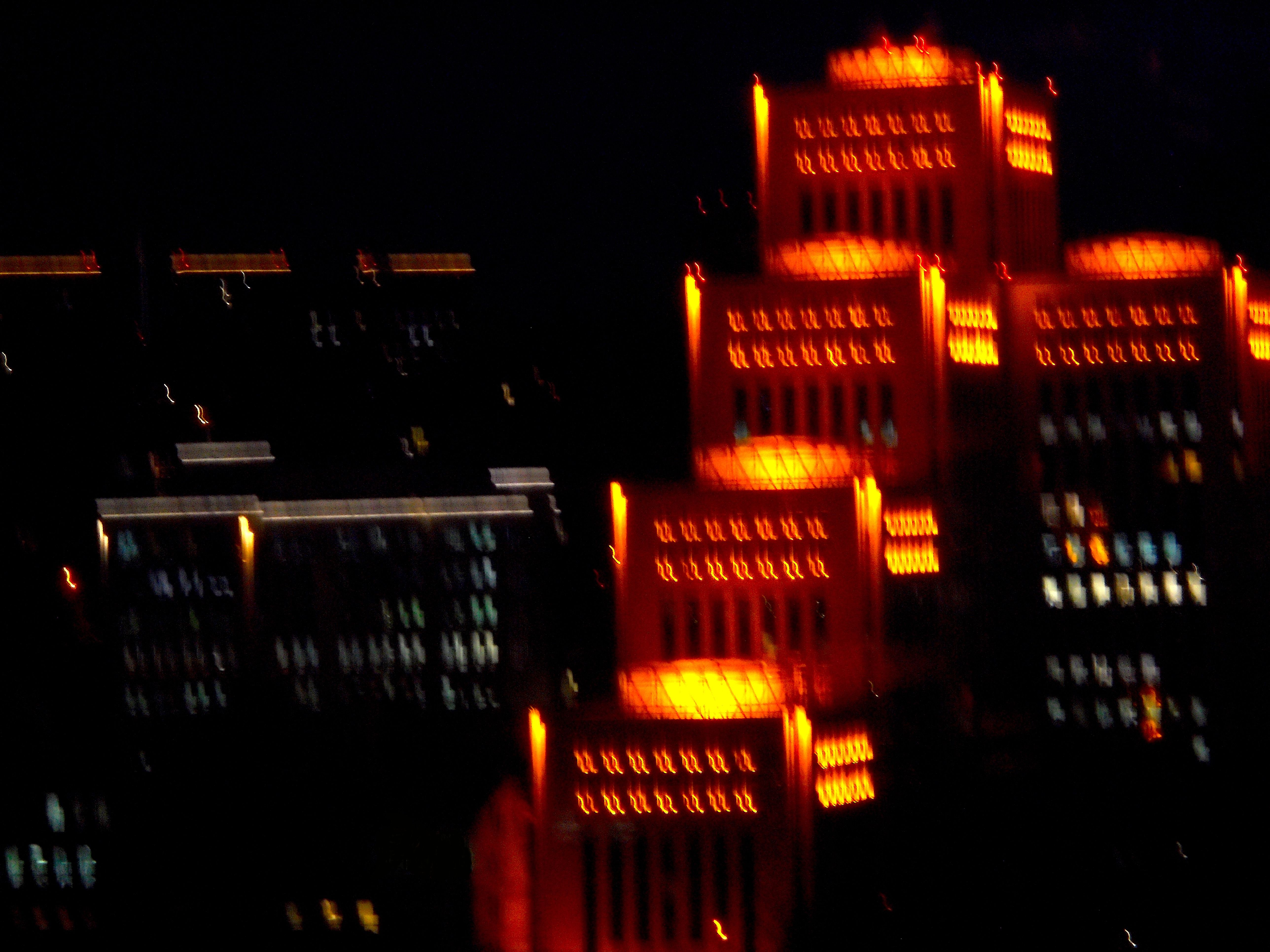 Night Old Industrial City Buildings Blurred Illuminations Night Old Industrial City Buildings Blurred Illuminations