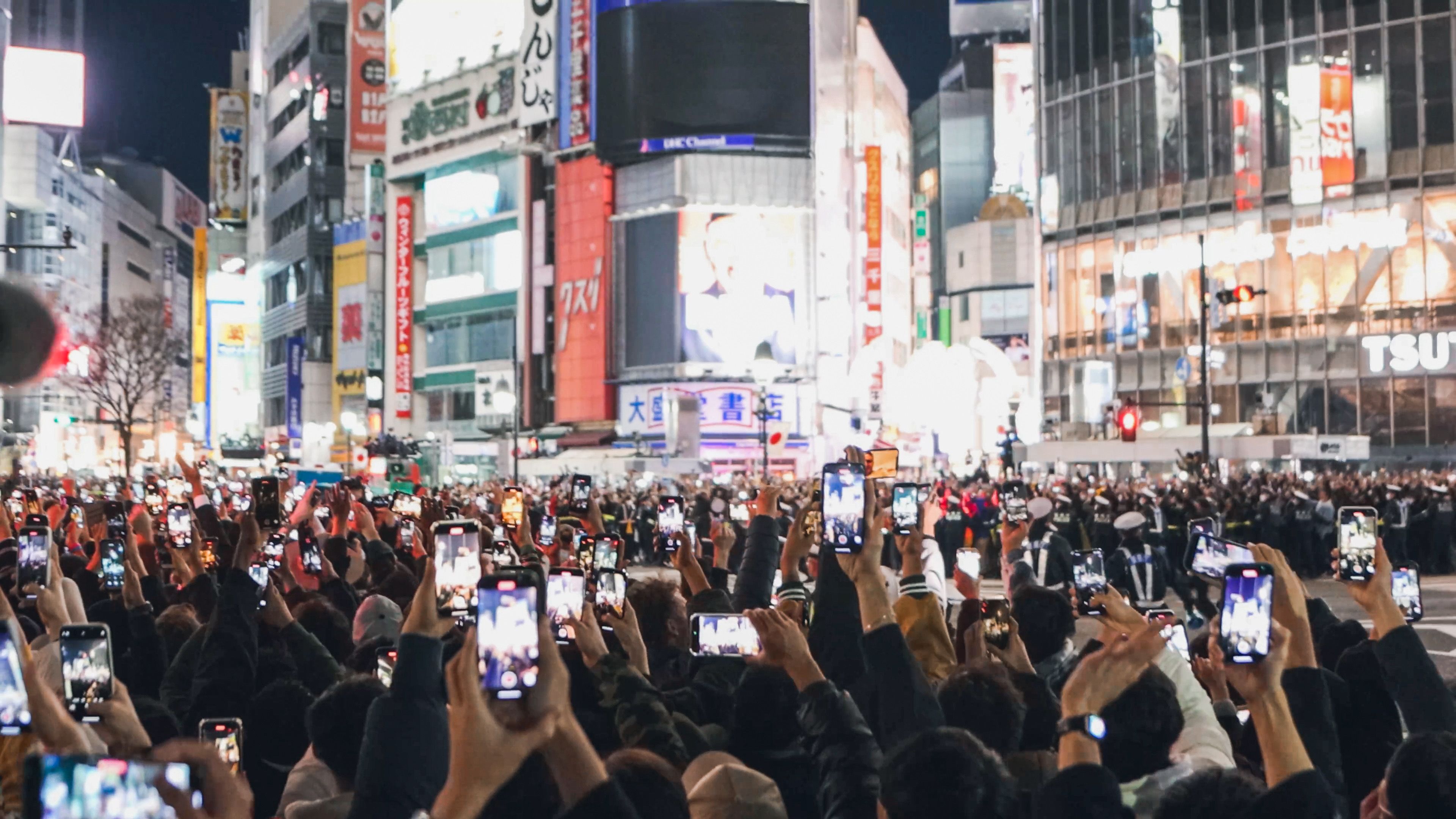 Massive Crowd Of People Using Smart Phone