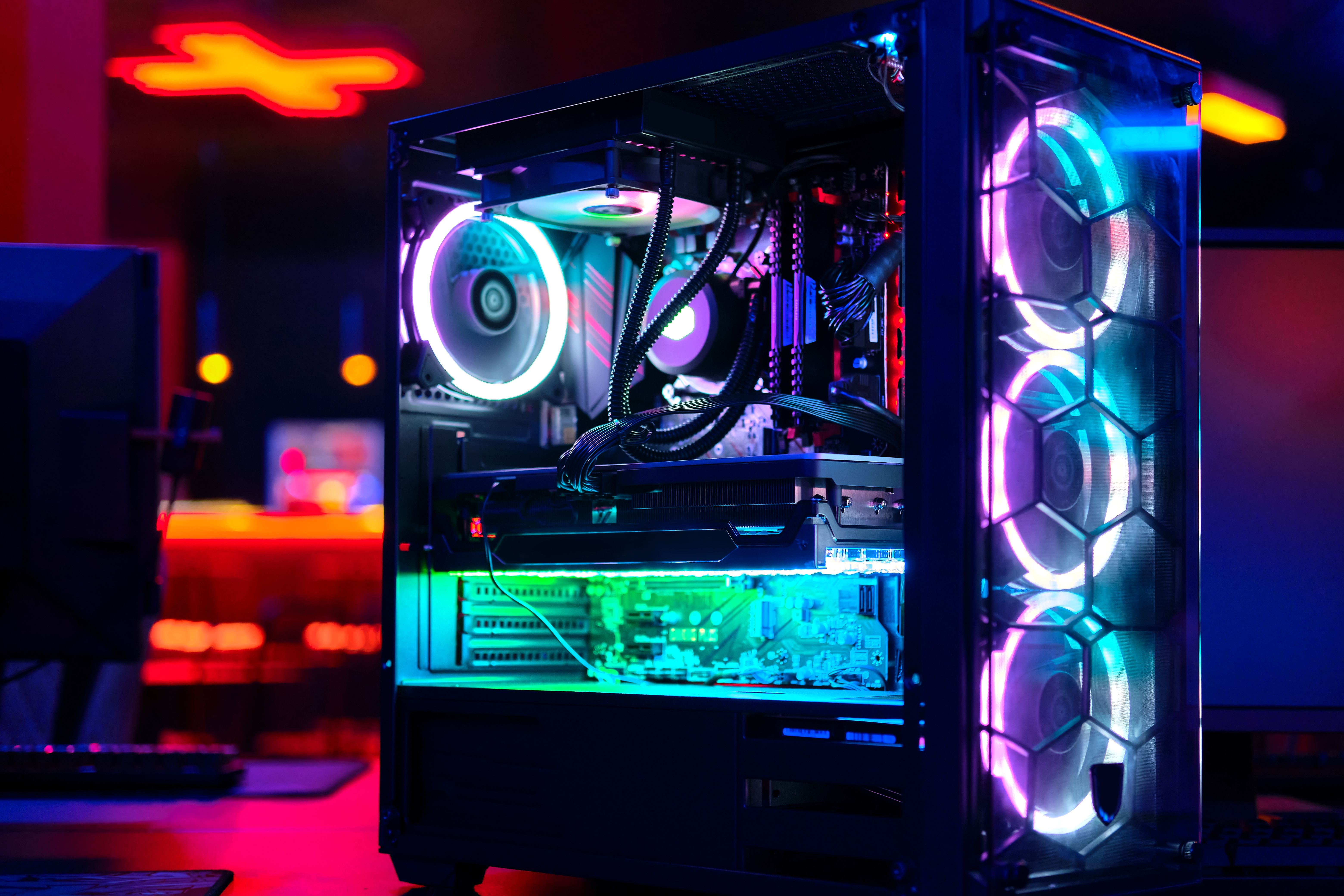 Top-end system unit for gaming computer close up