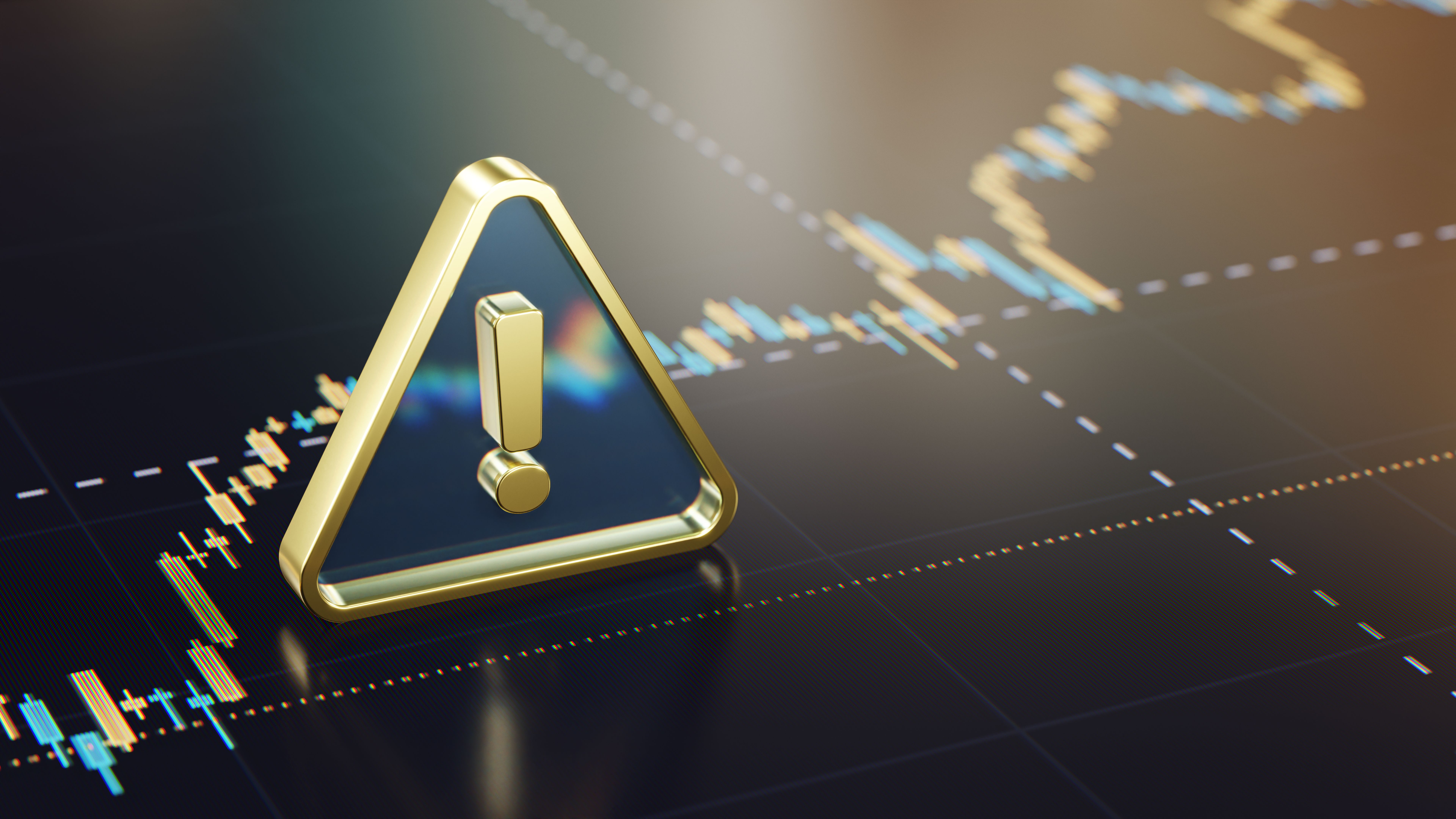 Financial Market Warning Symbol on Digital Trading Chart Display