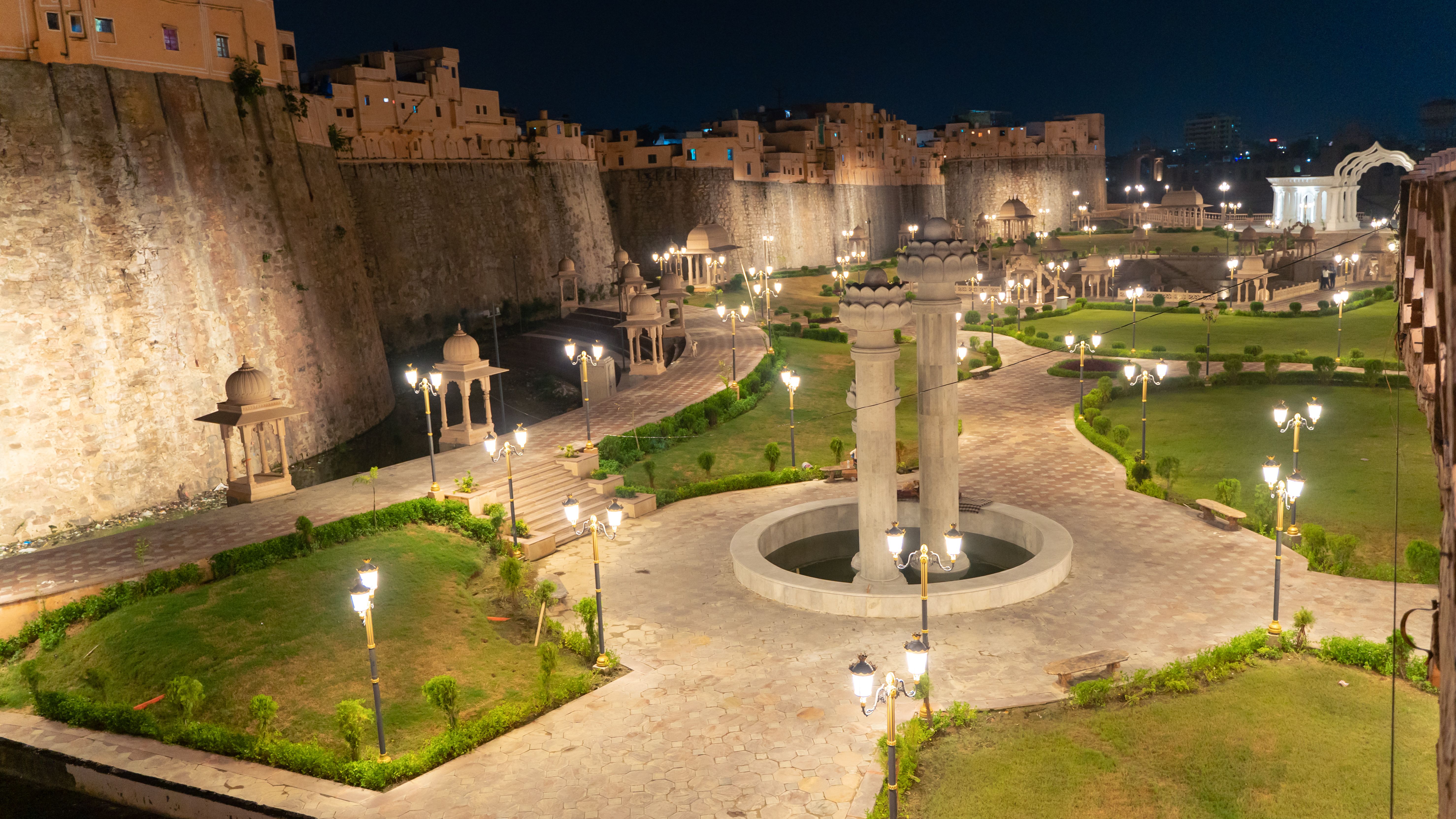 Night view of the Chambal Riverfront located in Kota, Rajasthan, India