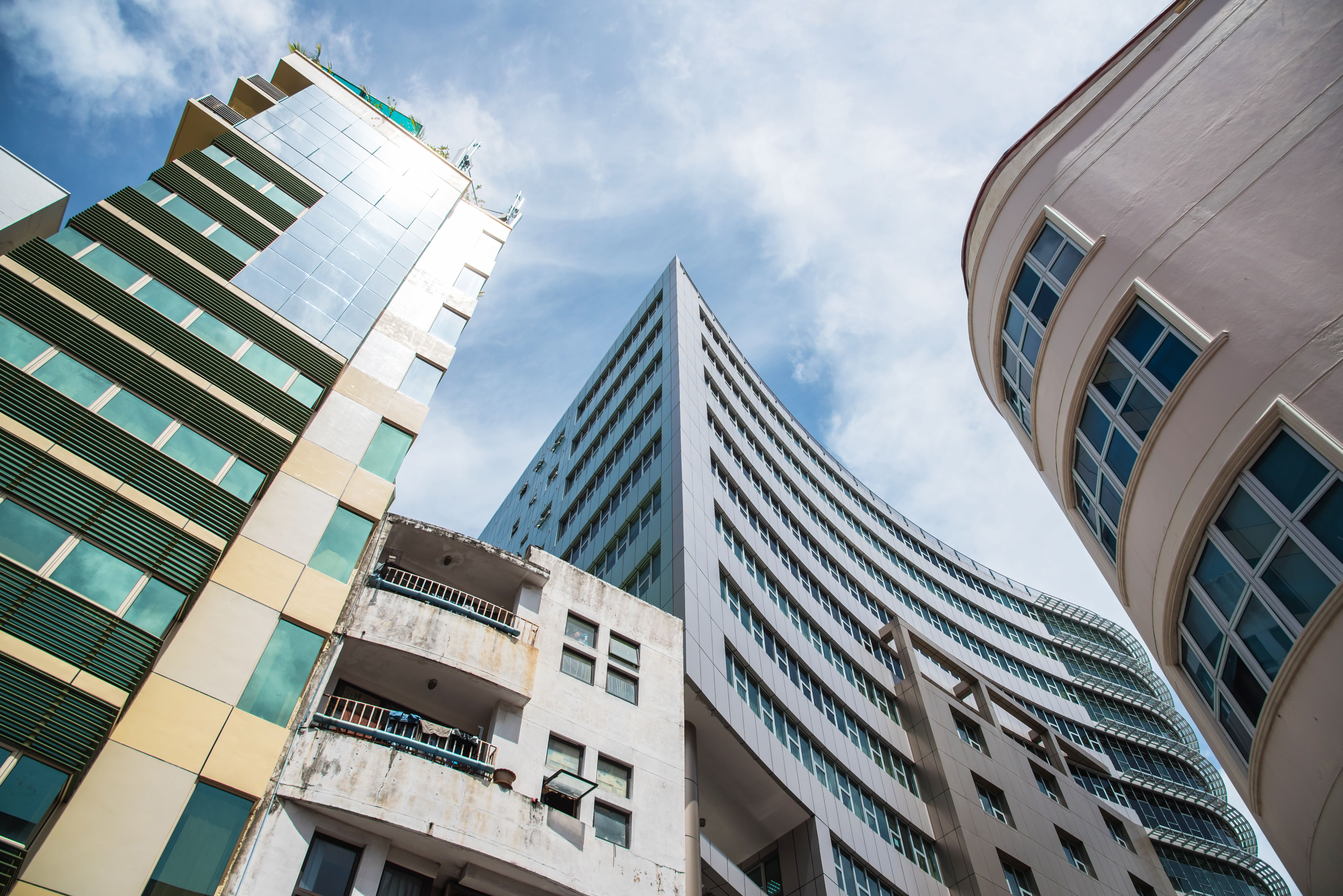 The modern buildings concept office building cityscape Black and White
