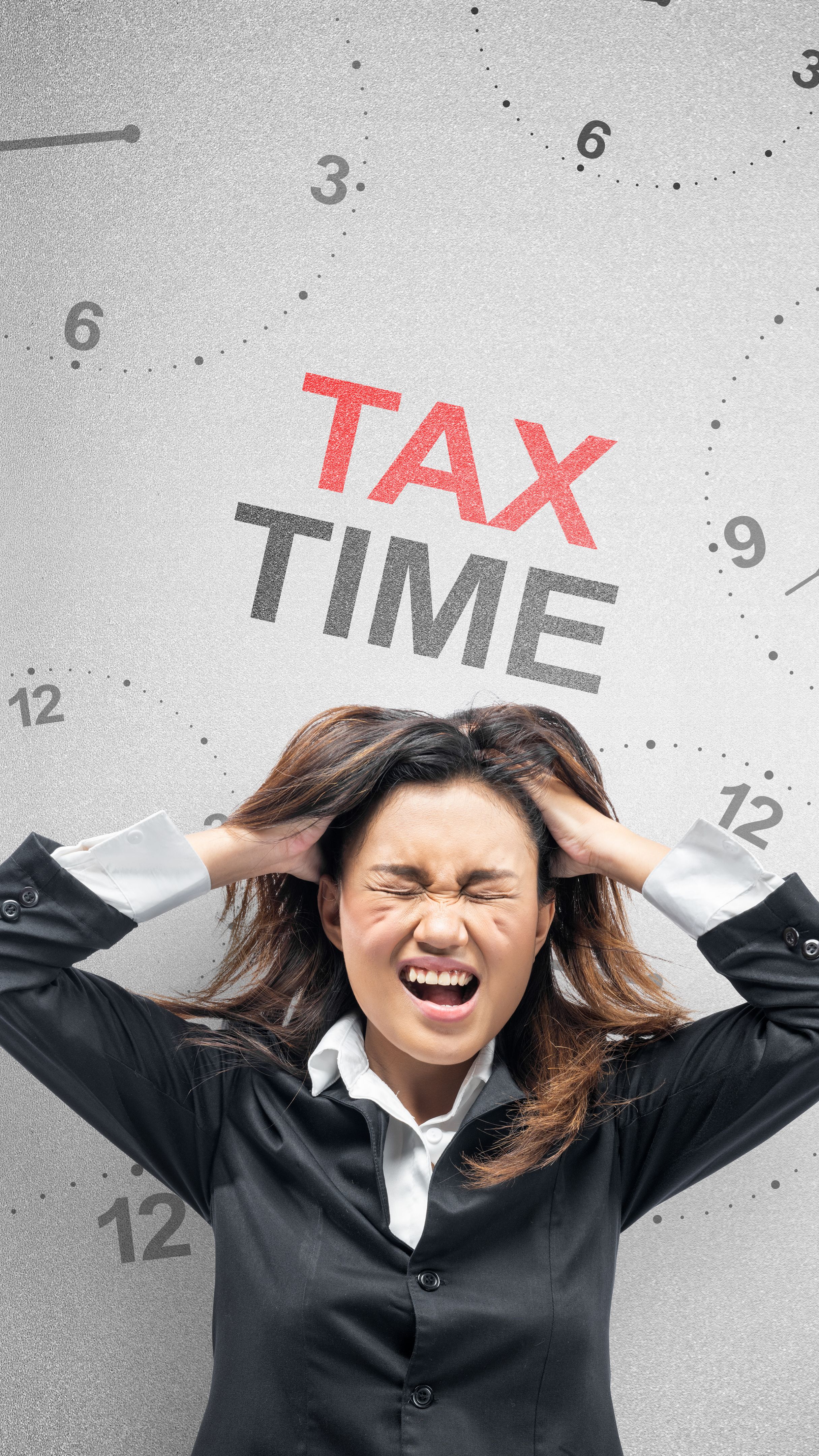 Asian businesswoman frustrated with tax time