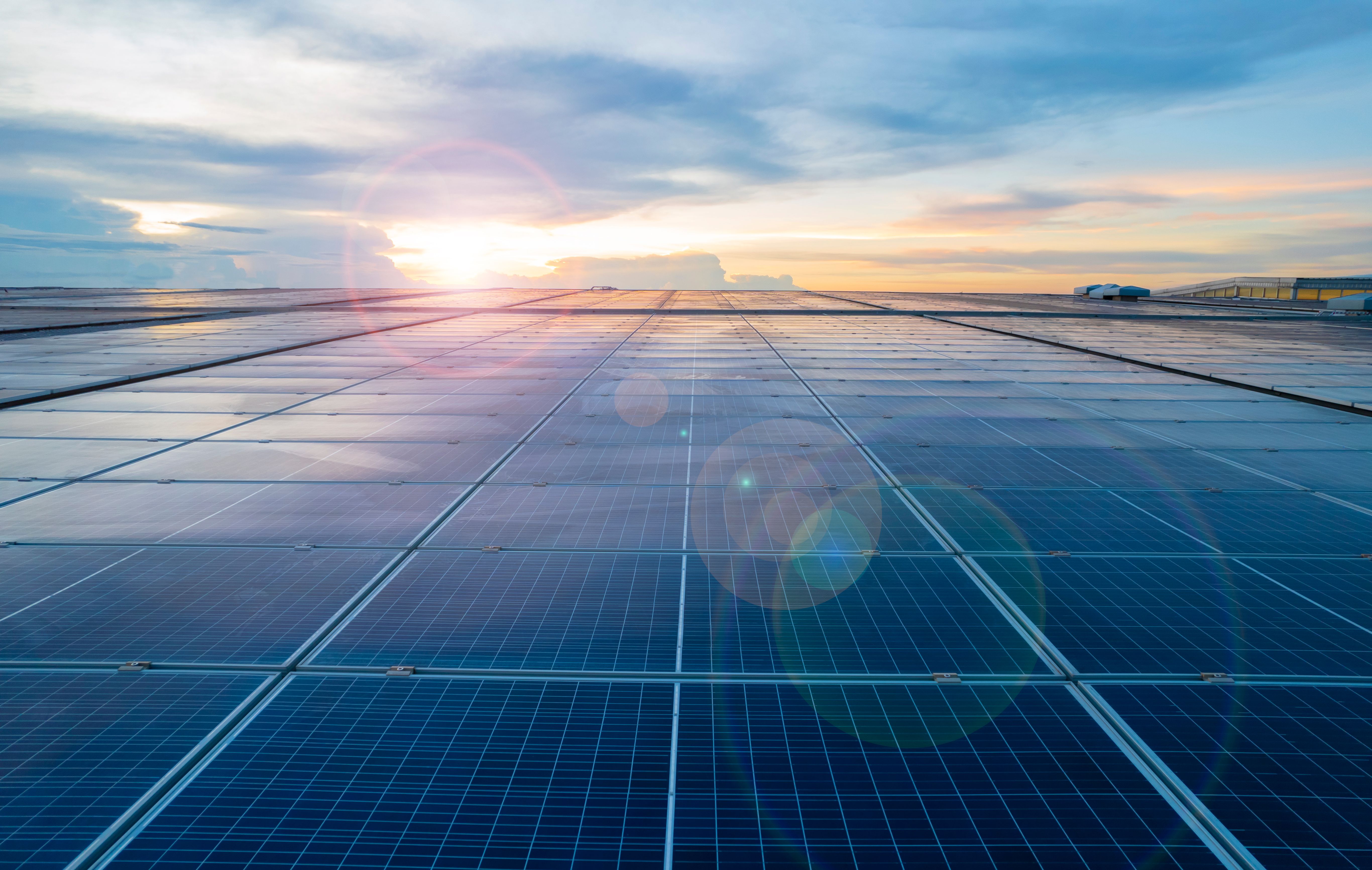 Photovoltaic power plant, solar panels on a roof