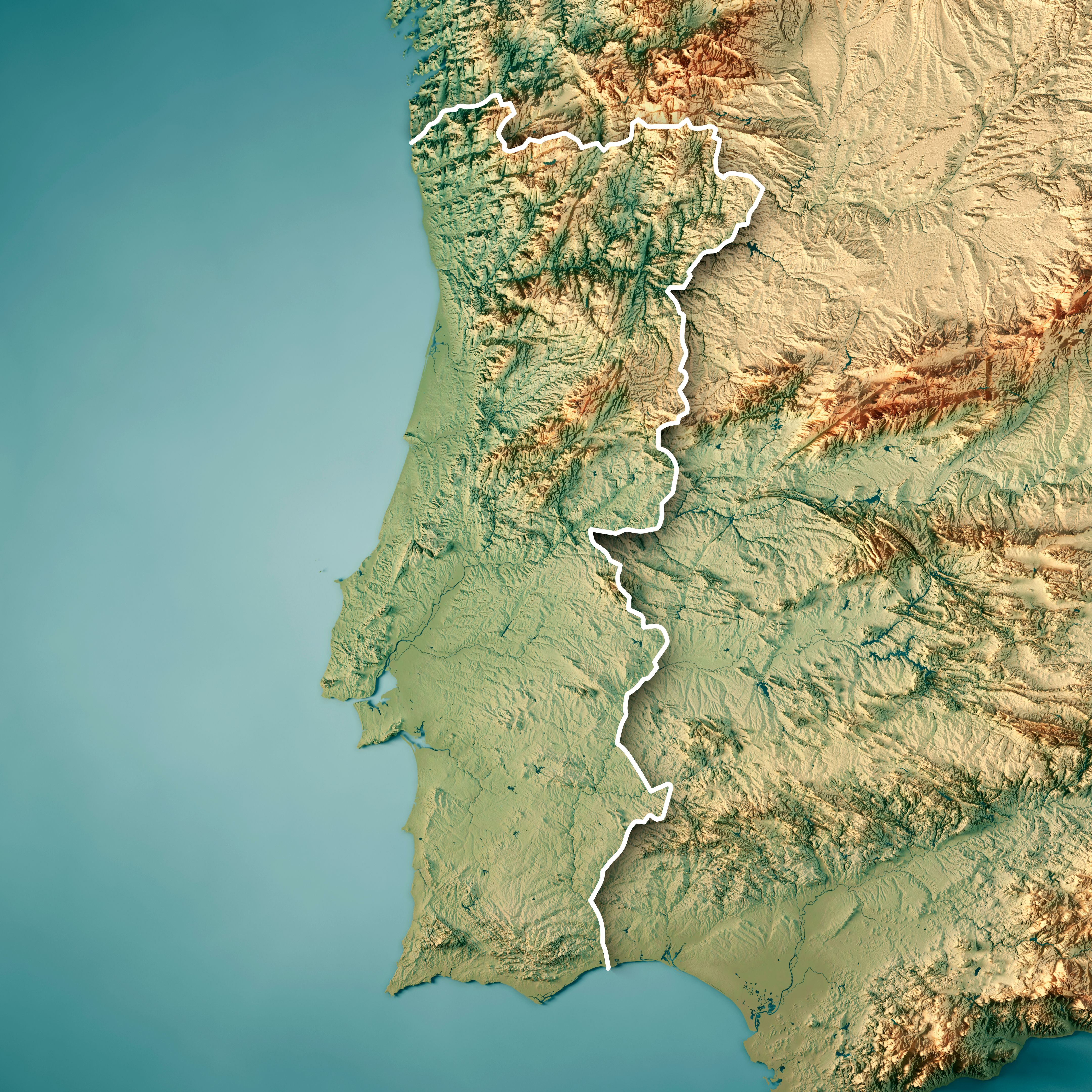 Portugal país Render 3D mapa topográfico fronteira