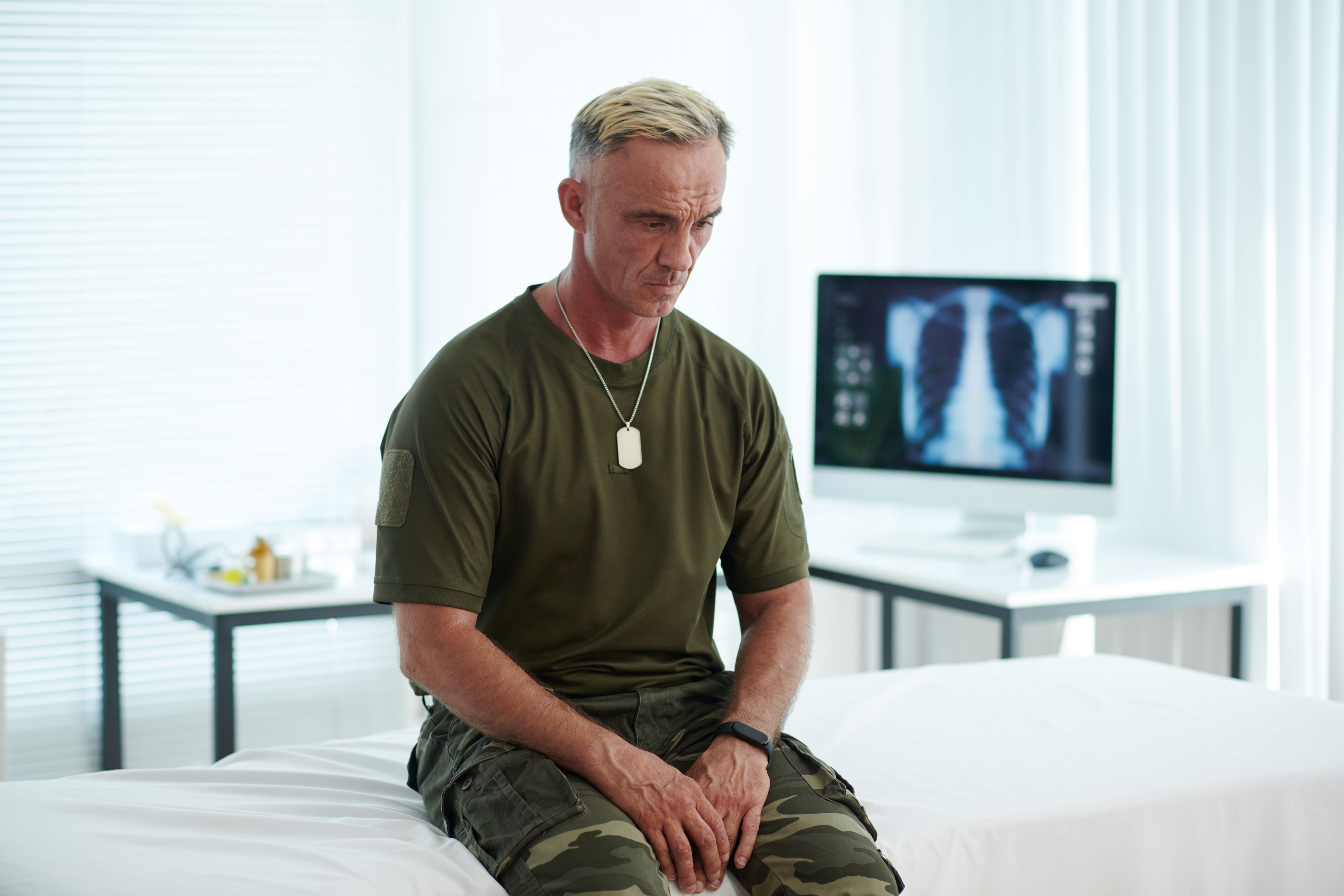 Sad Soldier Thinking About His Health