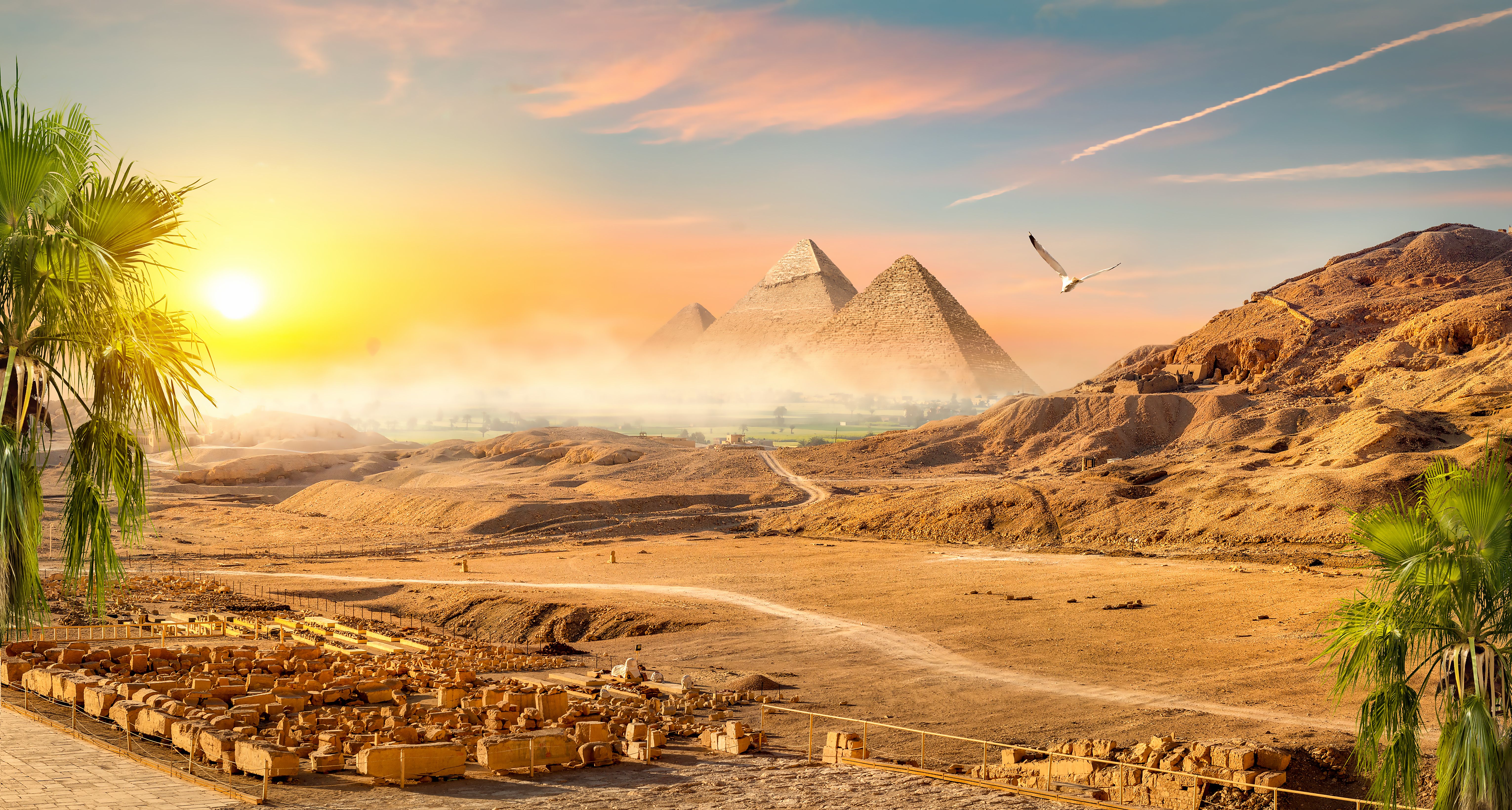 Giza pyramids sunrise