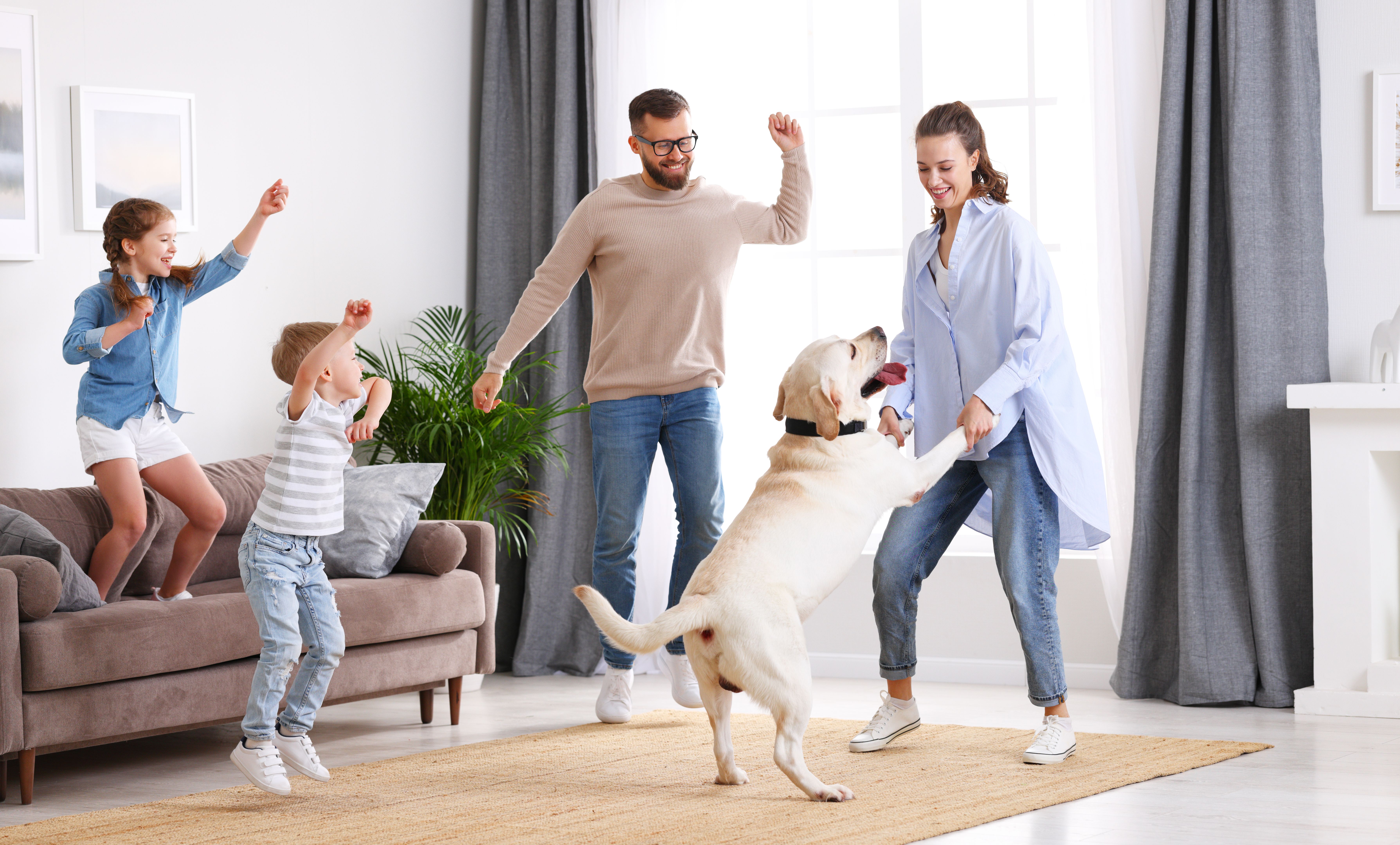 active family with dog
