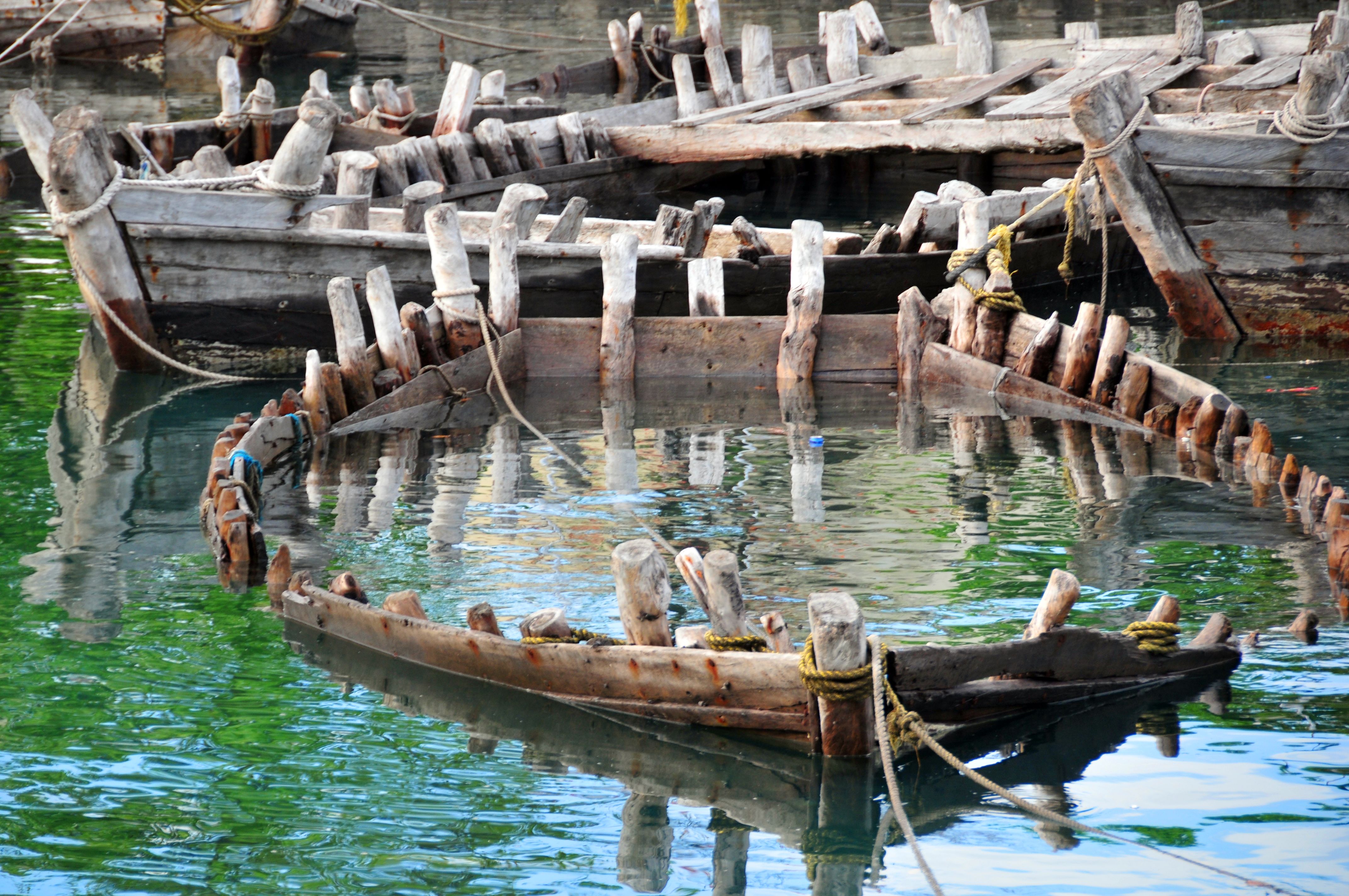 Sunken wooden hulls at the dhow port, Moroni, Grande Comore, Comoros Islands