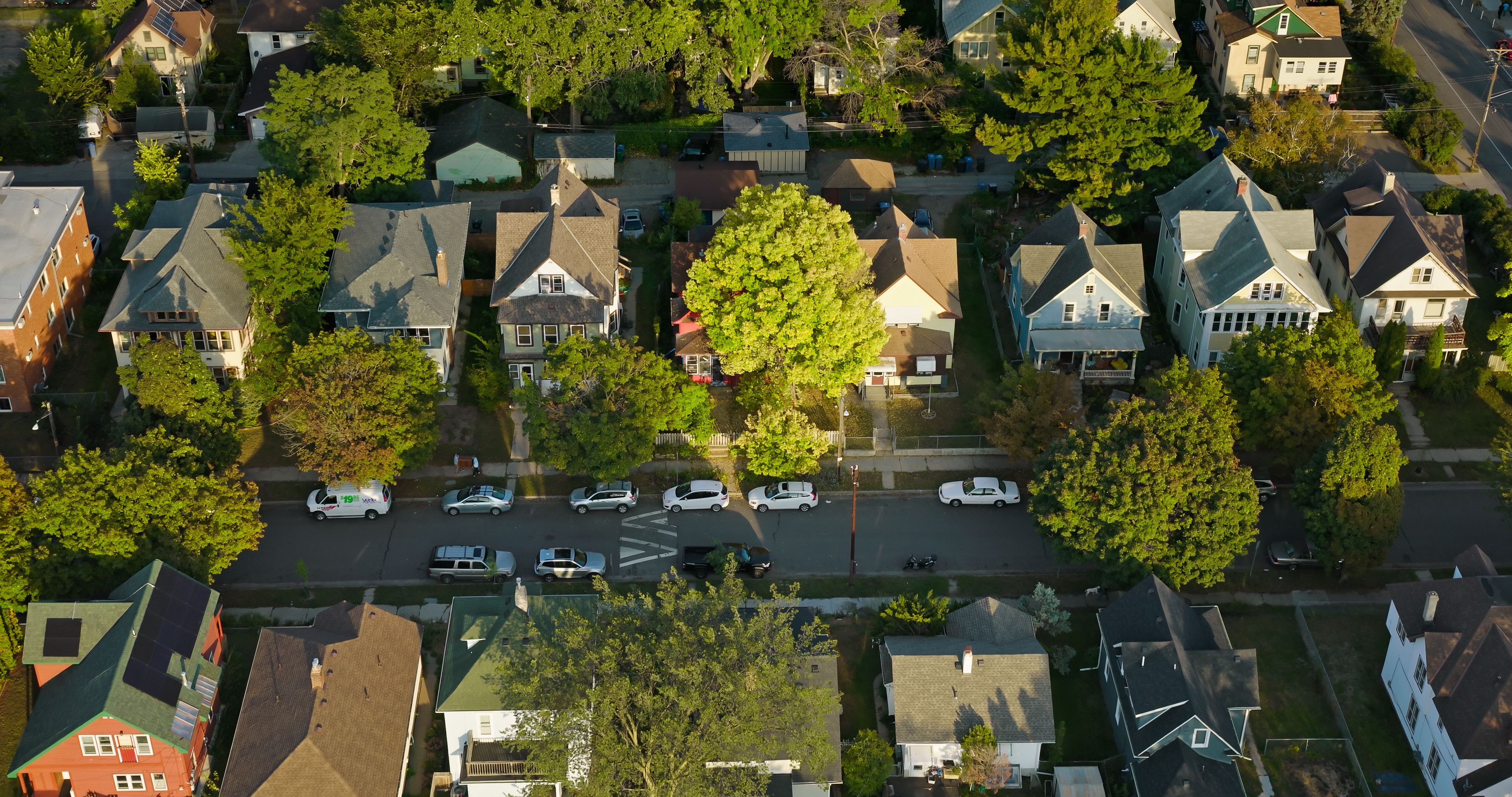 High Angle Aerial Shot of  Neighborhood Street 