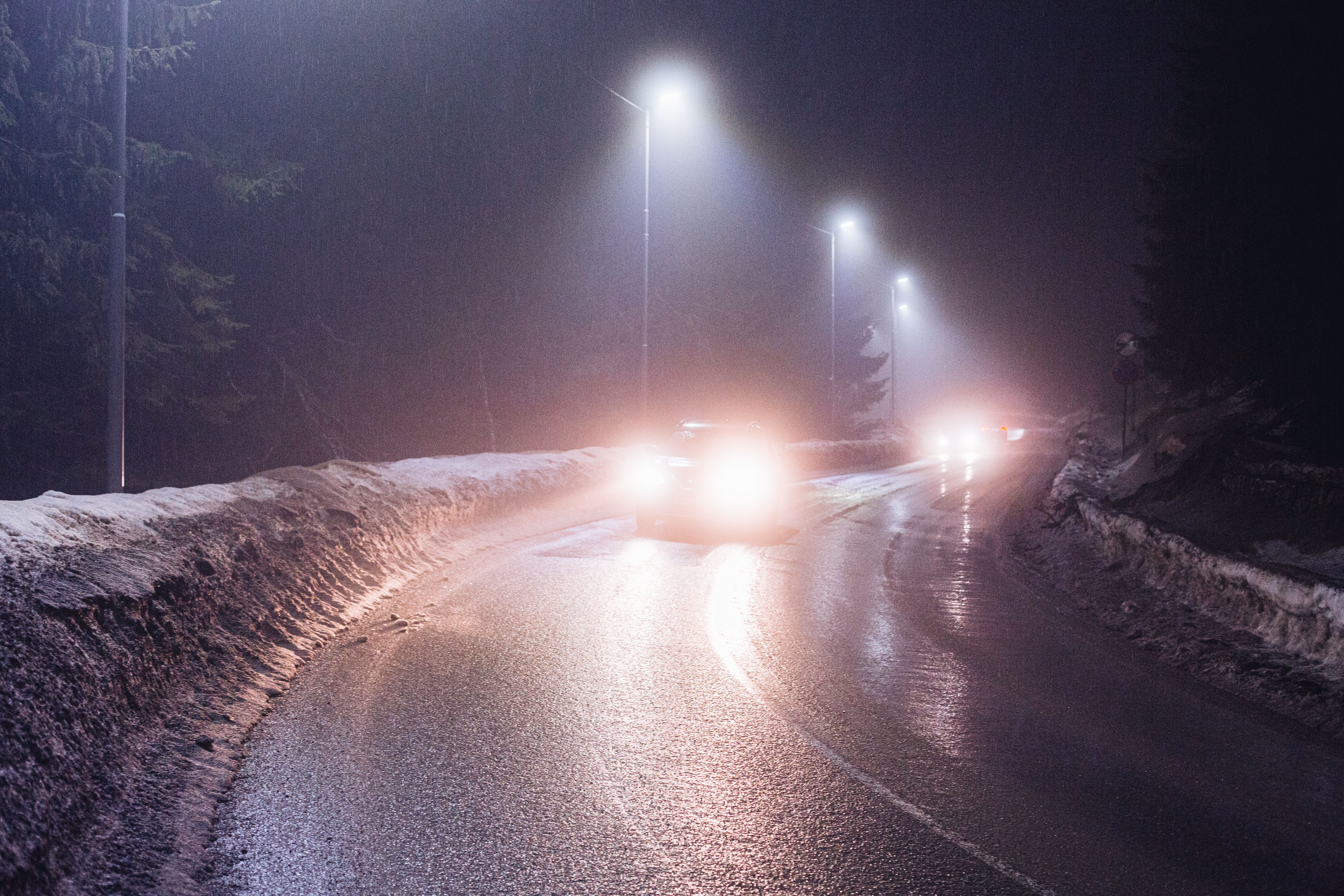 car headlights snow