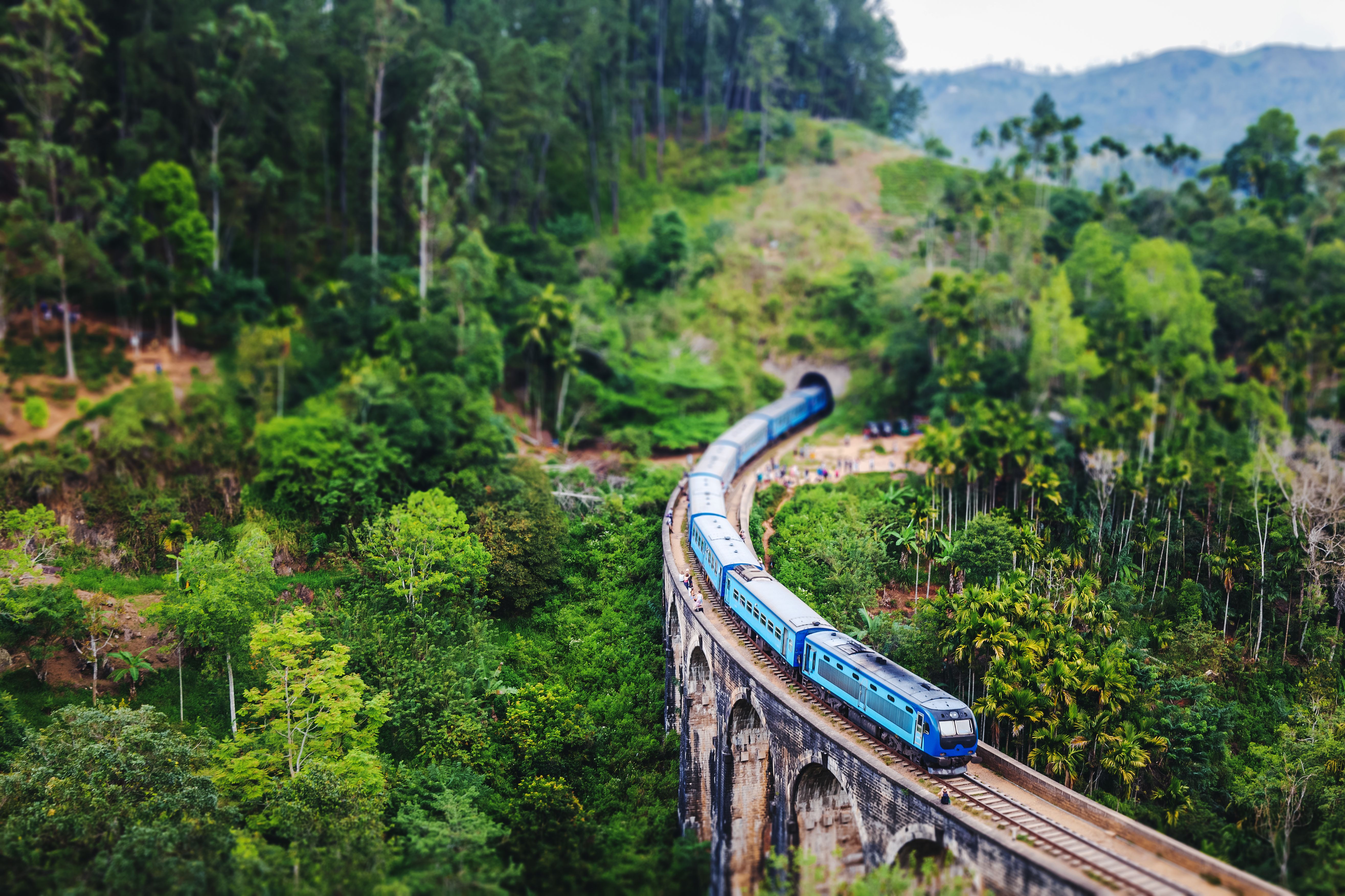 Train on the Nine Arch Bridge in Sri Lanka. Travel to Ceylon island, popular travel  destination in Asia