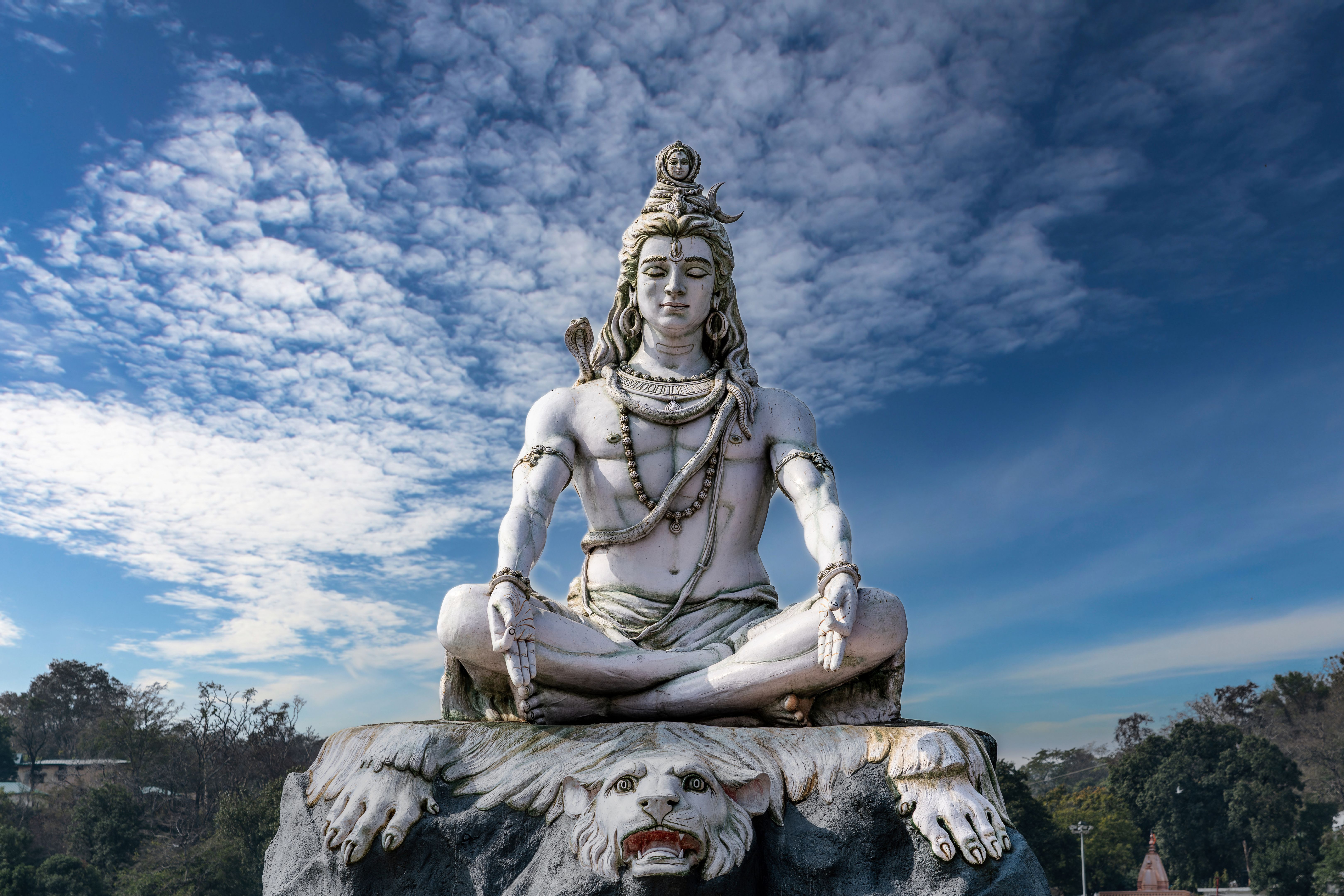 Lord Shiva Statue on the Banks of the Sacred Ganges River in Rishikesh, India