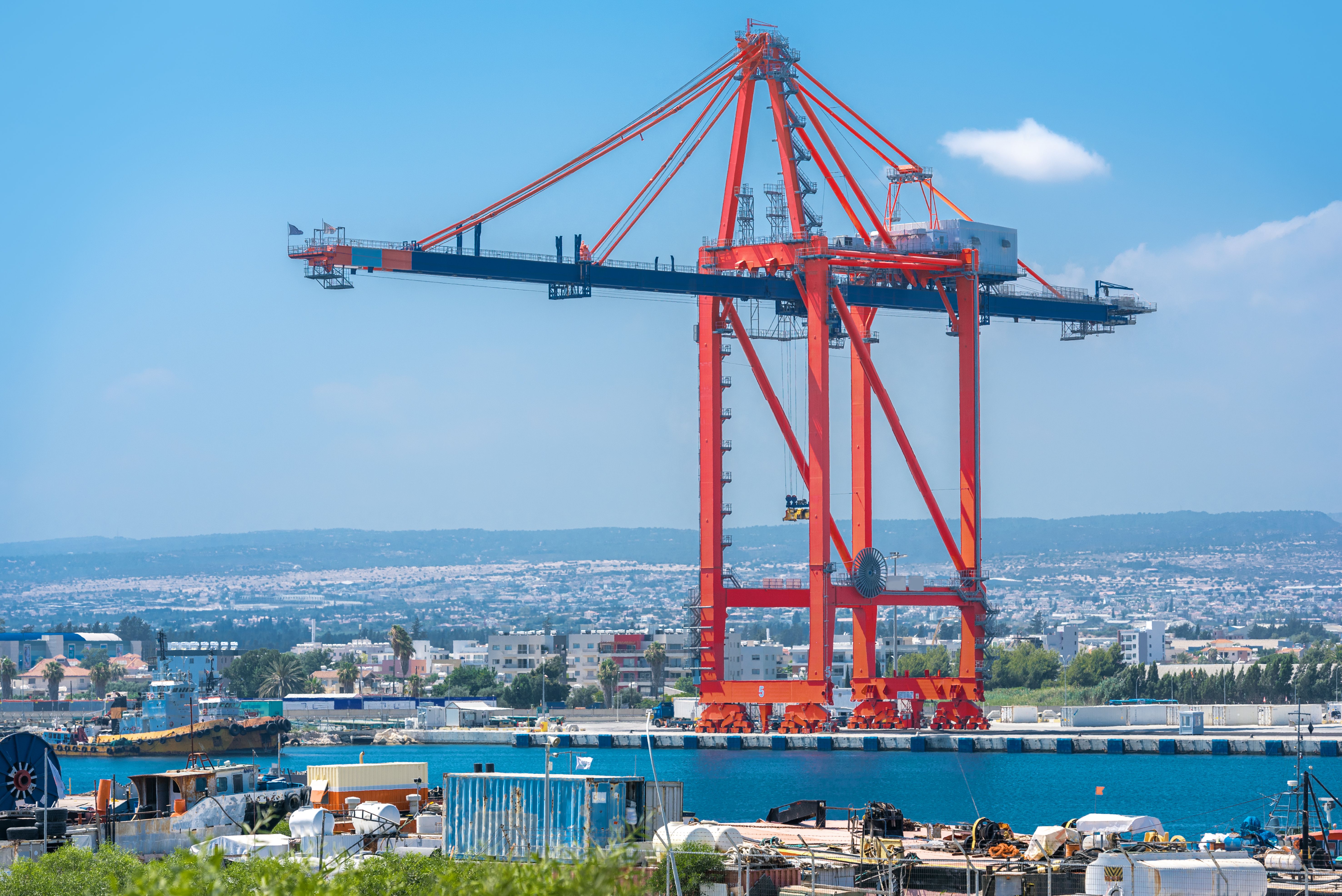 Ship to shore container crane in Limassol cargo port, Cypru