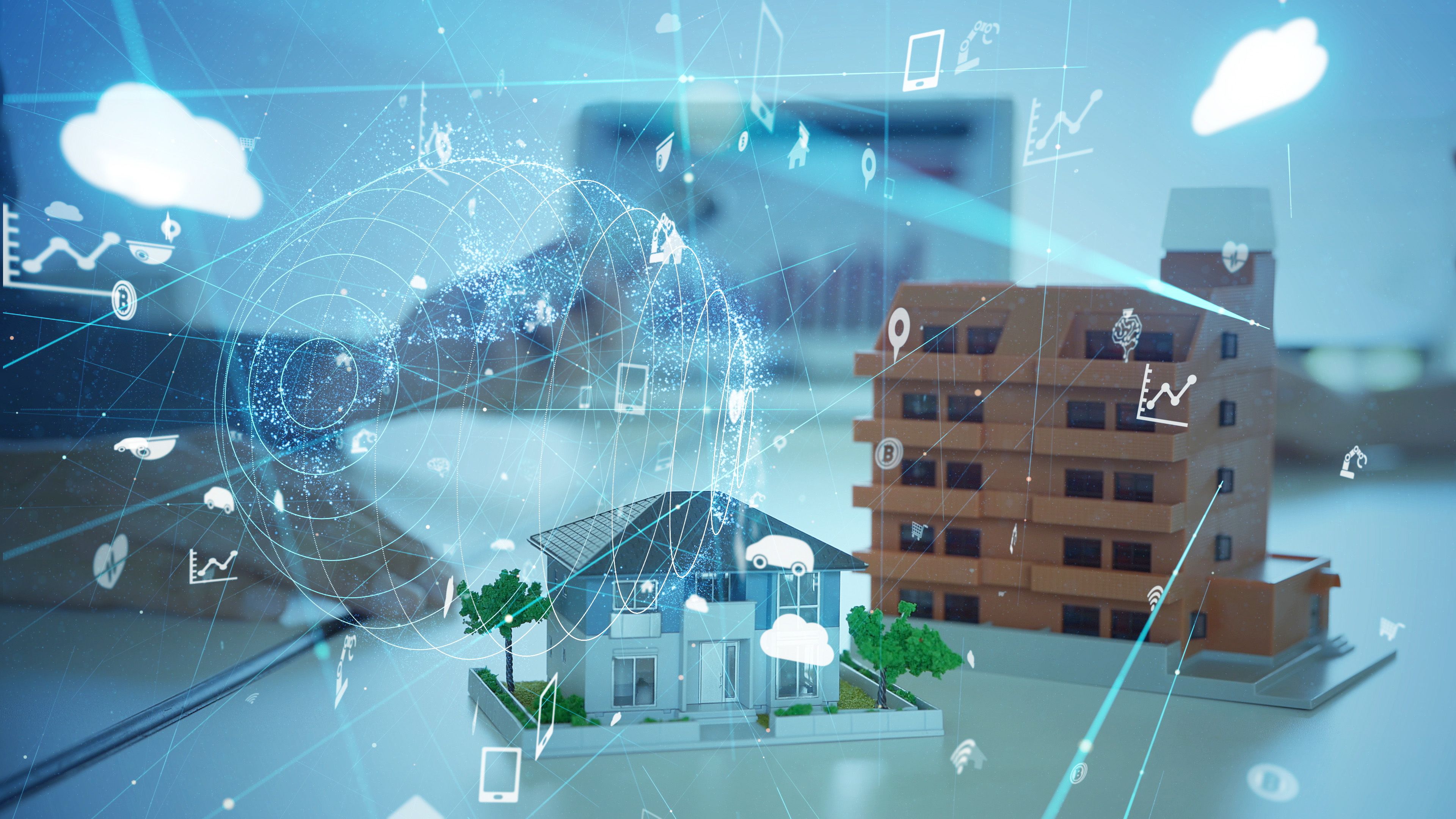 Residential buildings and communication network. Home automation. Home security system.