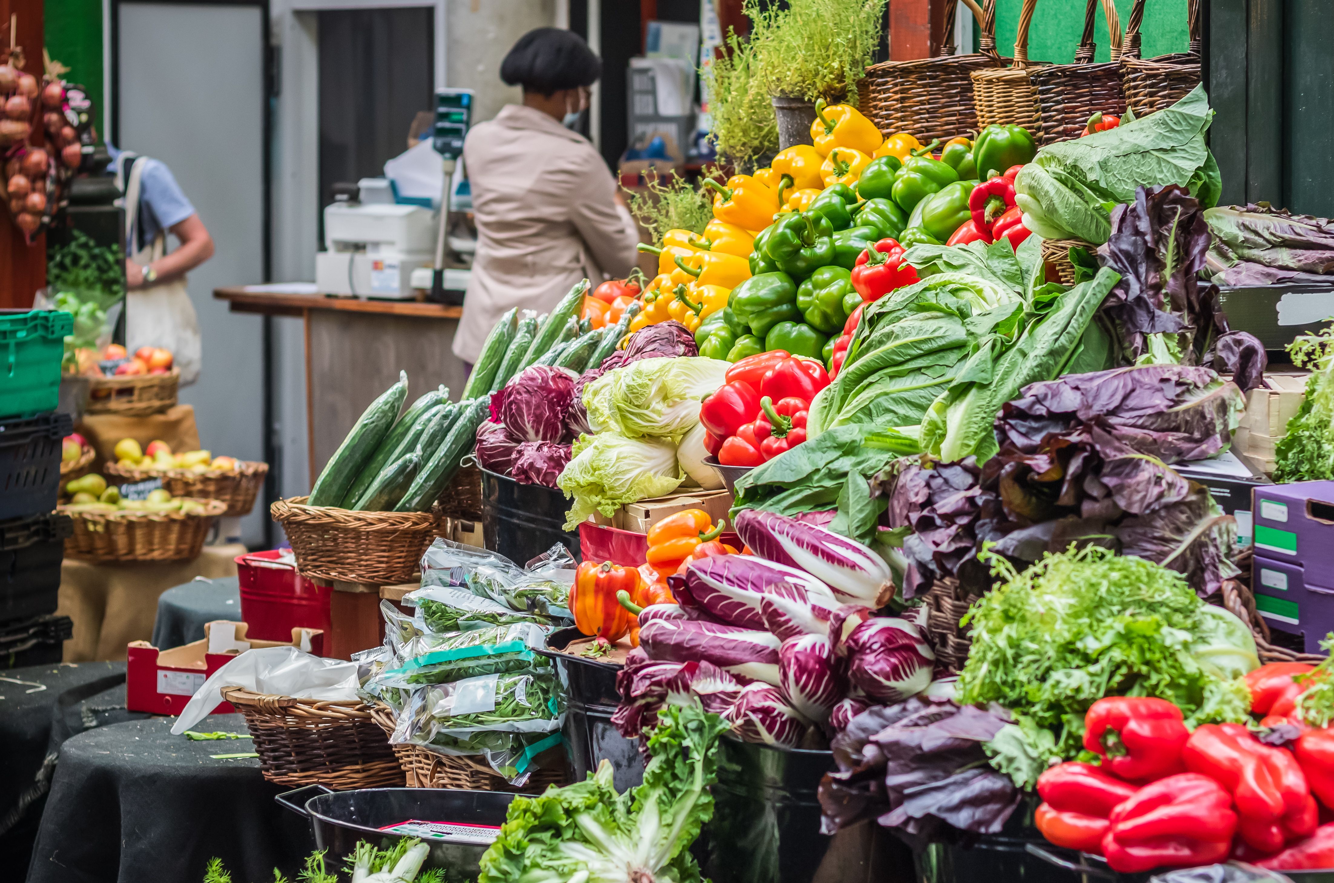 A produce stall in Borough Market in London, England