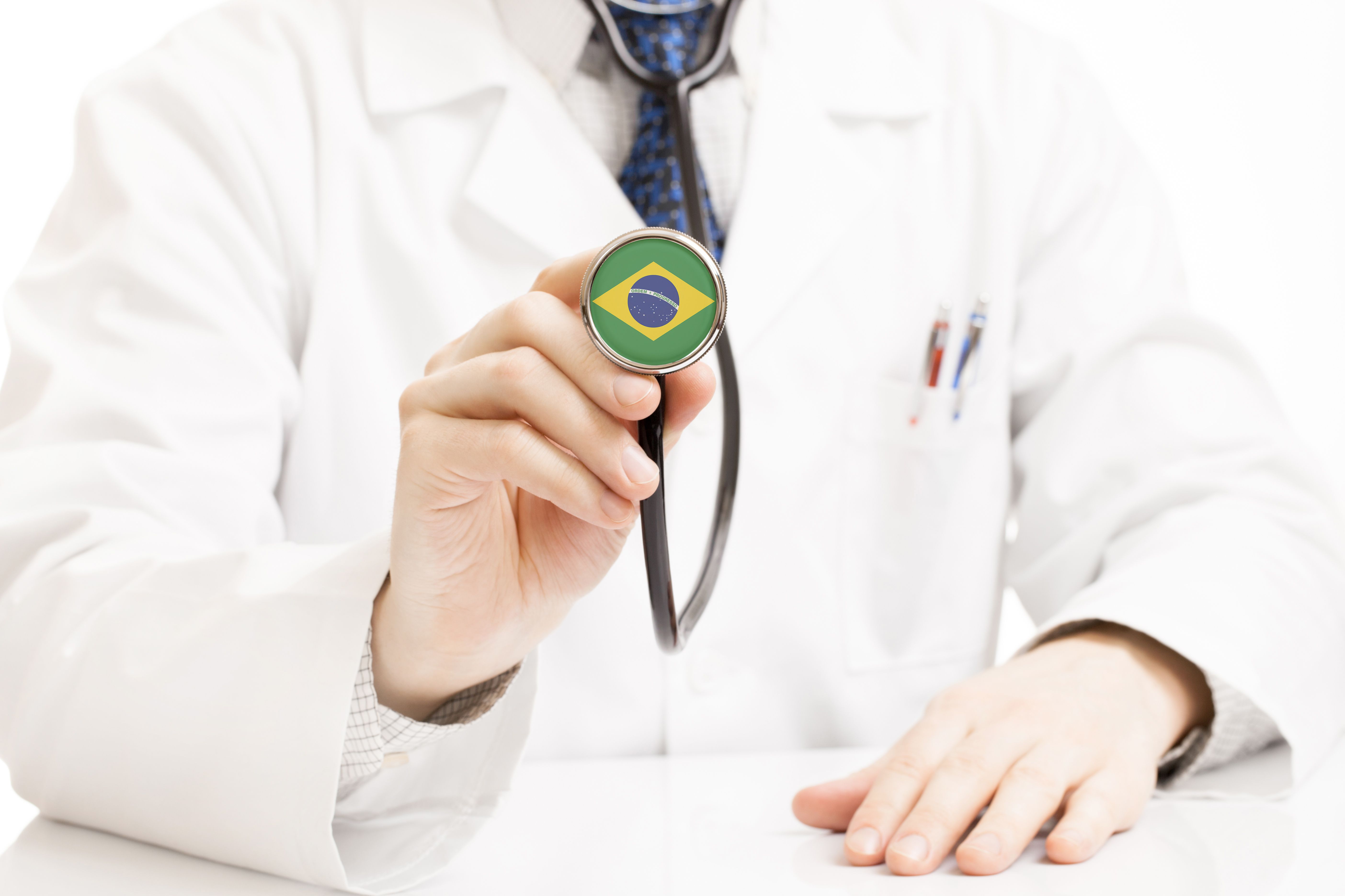 Doctor holding stethoscope with flag series - Brazil Doctor holding stethoscope with flag series - Brazil
