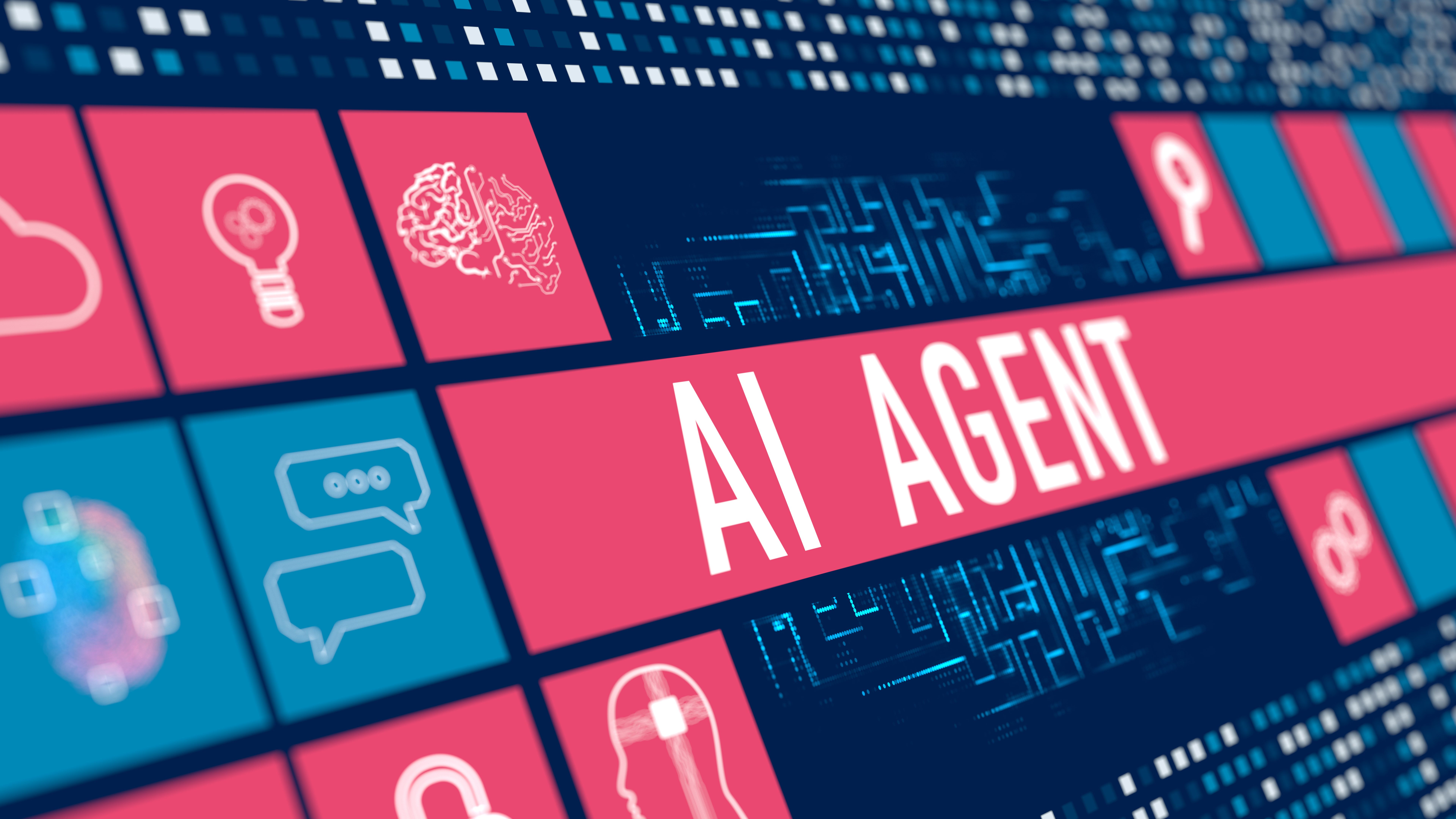 AI agent - digital text on digital display. Machine Learning Concepts. AI - Artificial Intelligence digital concept. LLM large language model. chat bot. Agentic AI