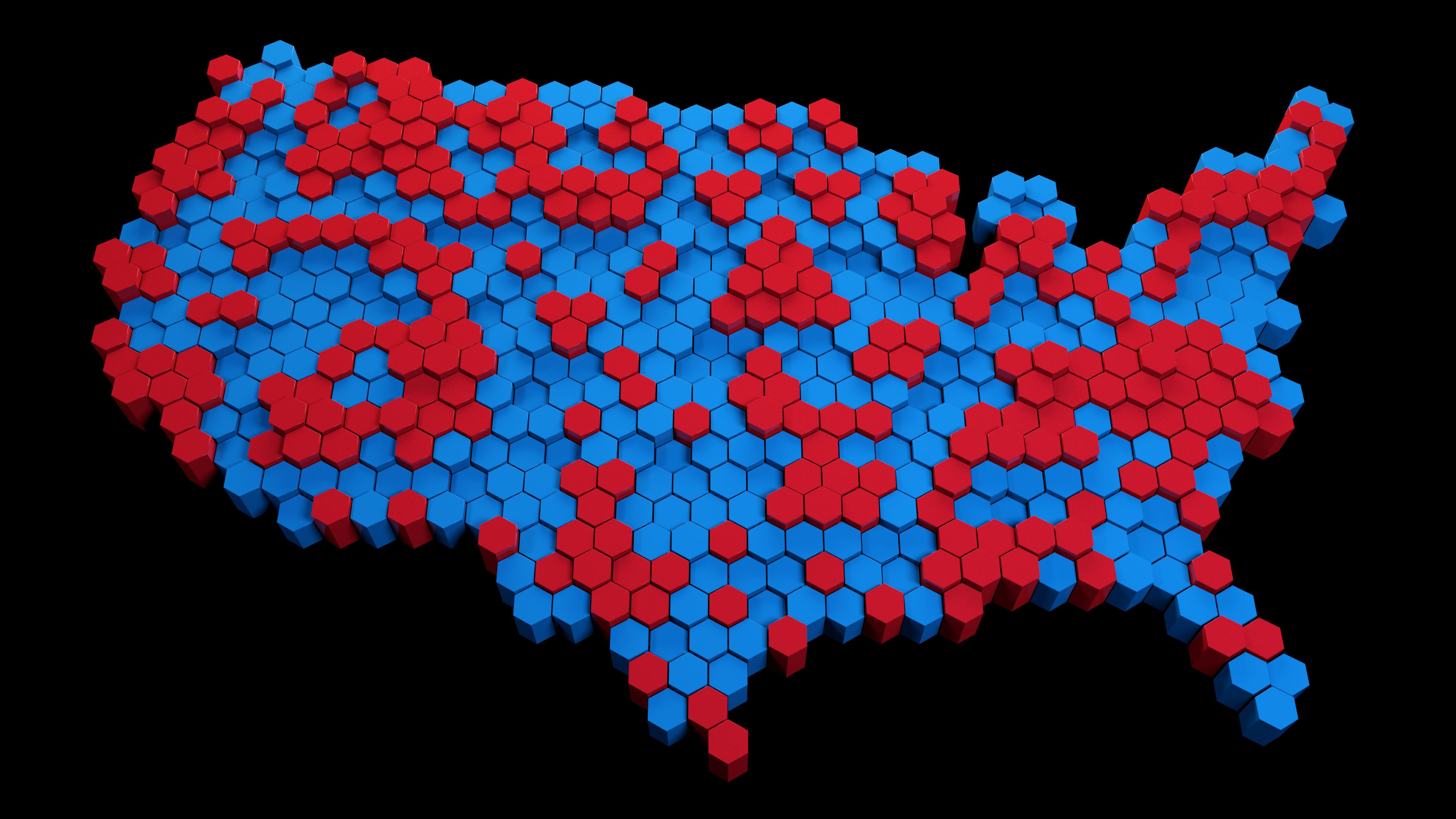 United States map made of hexagons